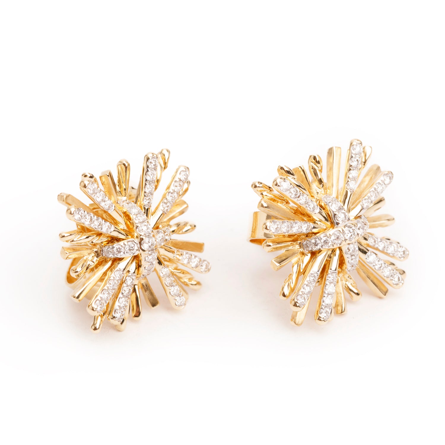David Yurman 18k Yellow Gold Diamond Angelika Four Points Stud Earrings w/ Box