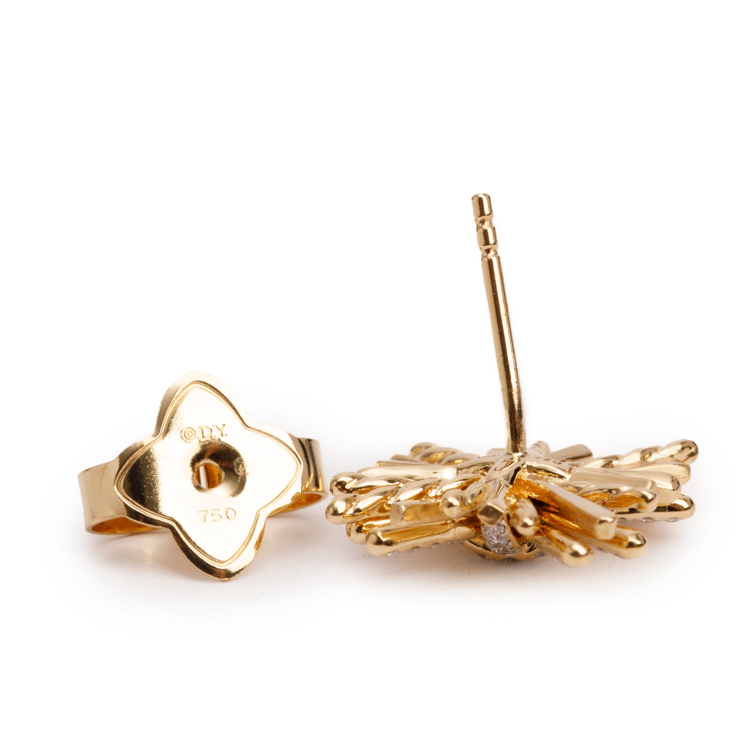 David Yurman 18k Yellow Gold Diamond Angelika Four Points Stud Earrings w/ Box