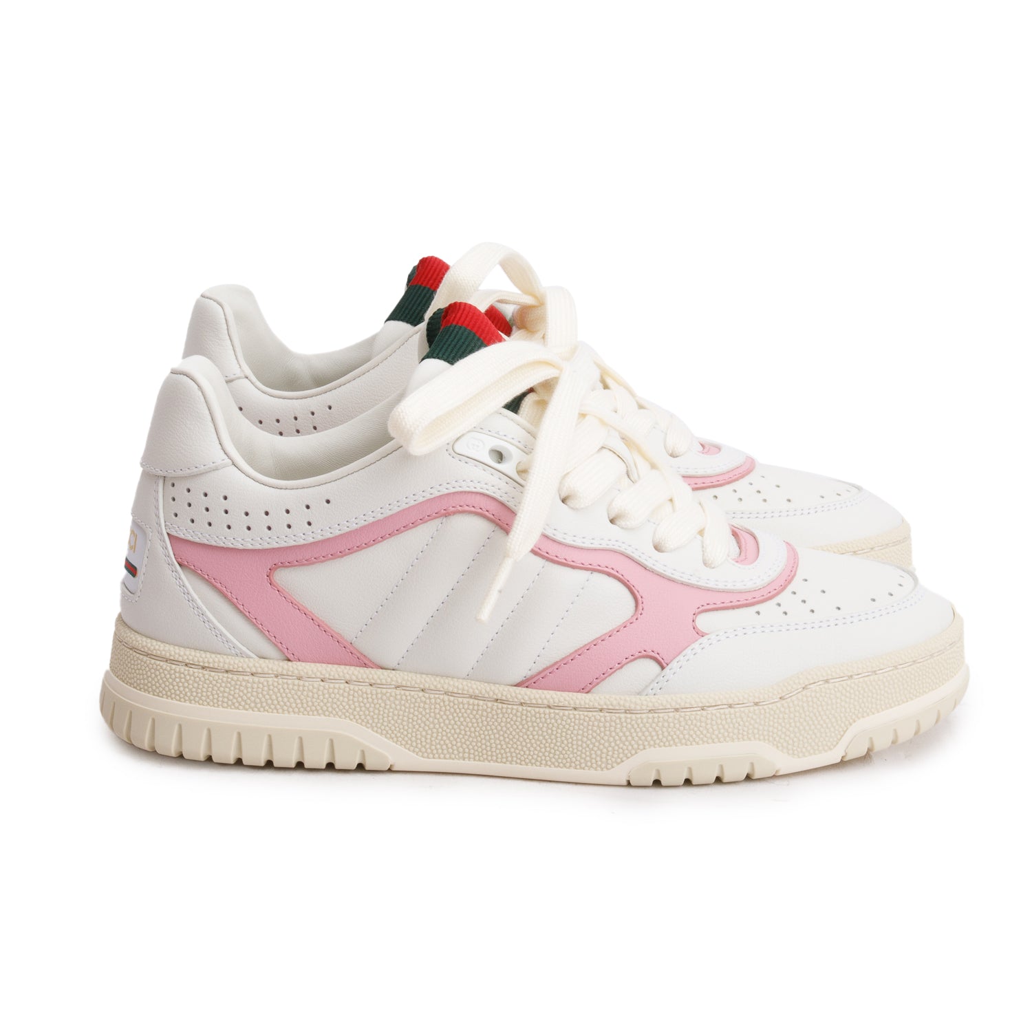 Gucci White Pink Leather Re-Web Sneakers, Size 35 w/ Box