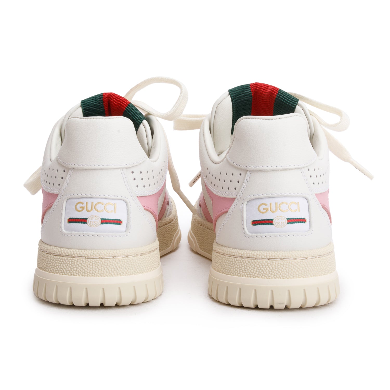 Gucci White Pink Leather Re-Web Sneakers, Size 35 w/ Box