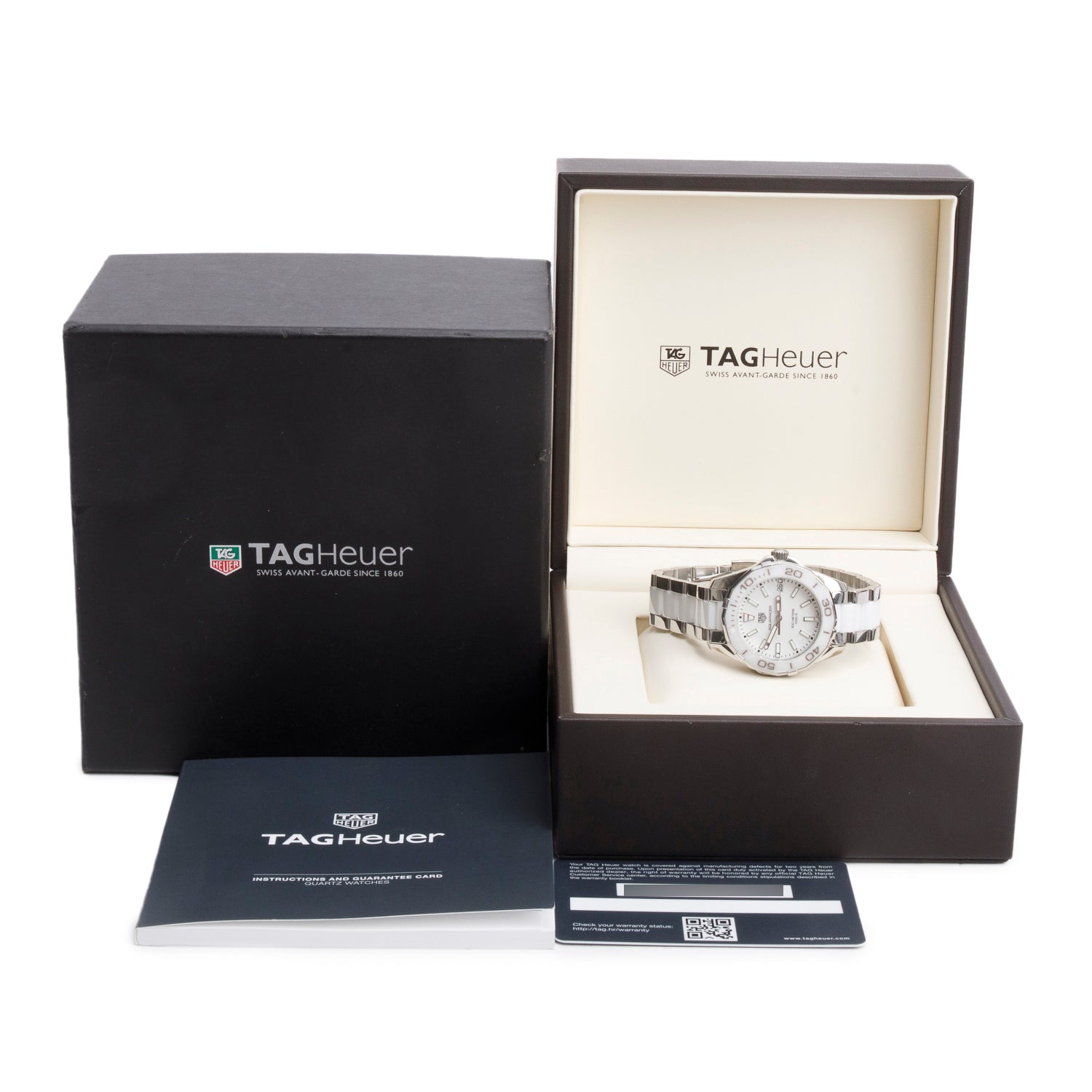 Tag Heuer Stainless Steel & White Ceramic Aquaracer 35 MM Quartz Watch WAY131B w/ Box & Papers