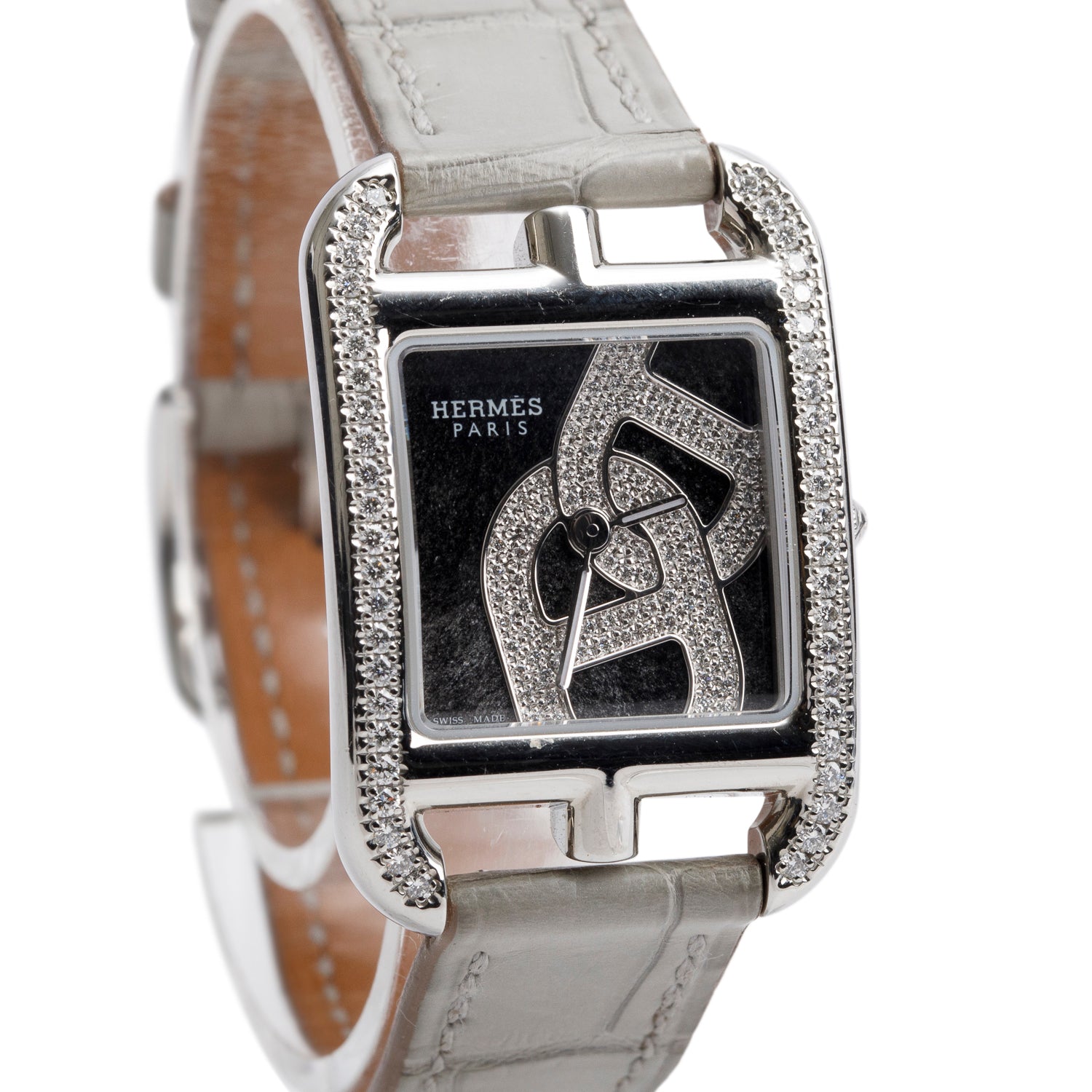 Hermes Stainless Steel Diamond Bezel Cape Cod Chaine d'Ancre Joaillier Quartz Watch, Small Model