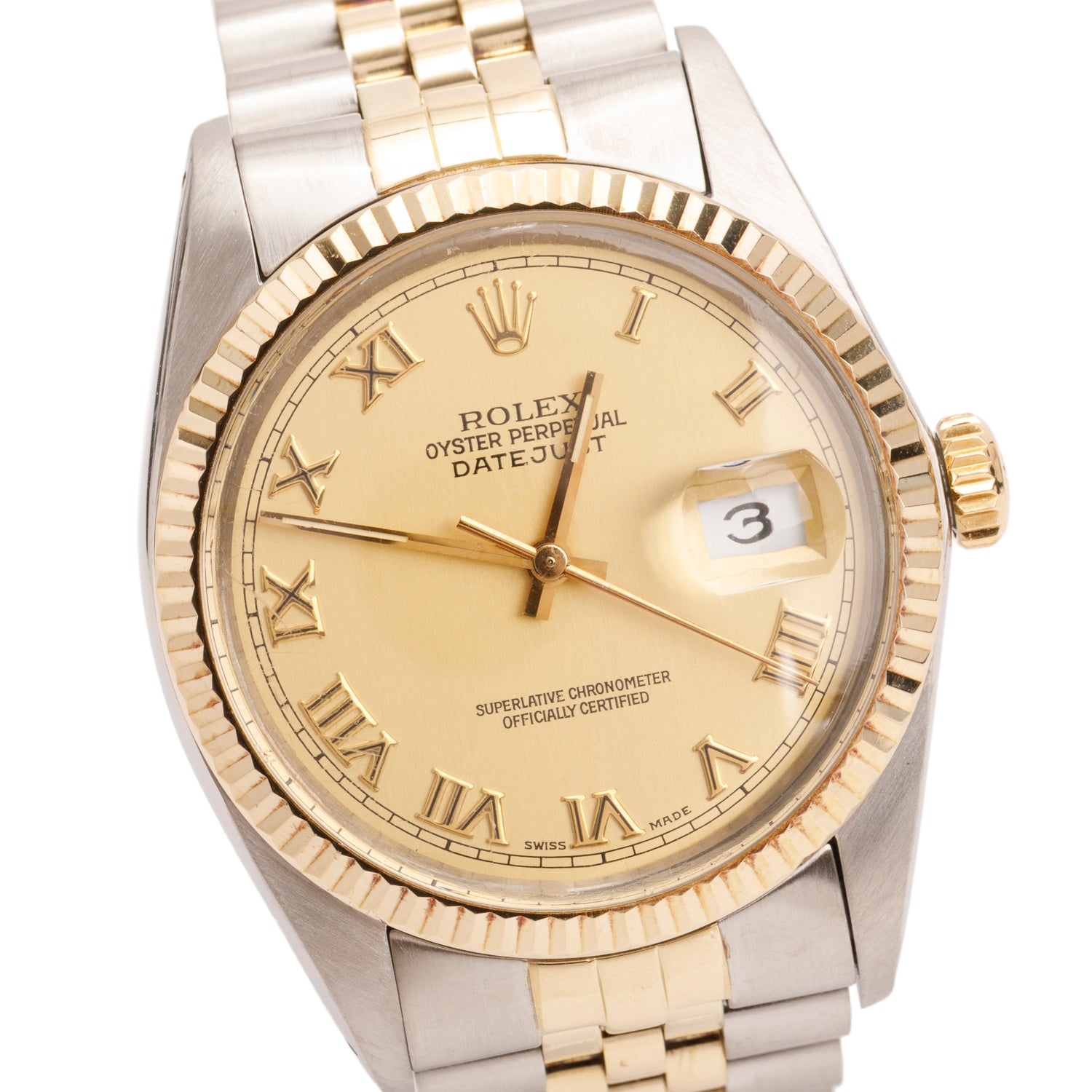 Rolex Stainless Steel & 18k Yellow Gold Datejust 36 MM Watch Gold Dial 16013 w/ Box