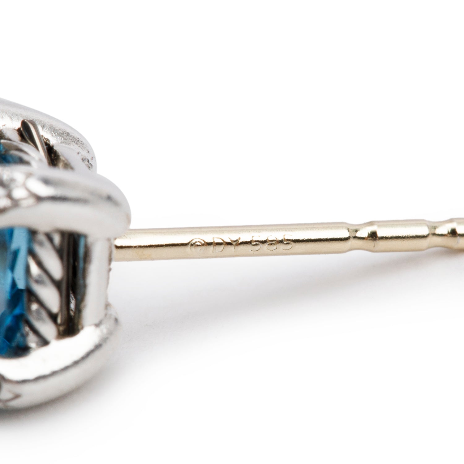 David Yurman Sterling Silver & 14k Gold Blue Topaz & Diamond Chatelaine Earrings, 6 MM w/ Box