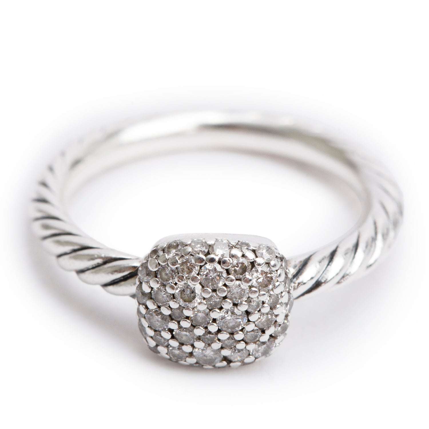 David Yurman Sterling Silver Diamond Petite Cable Ring, Size 4.75