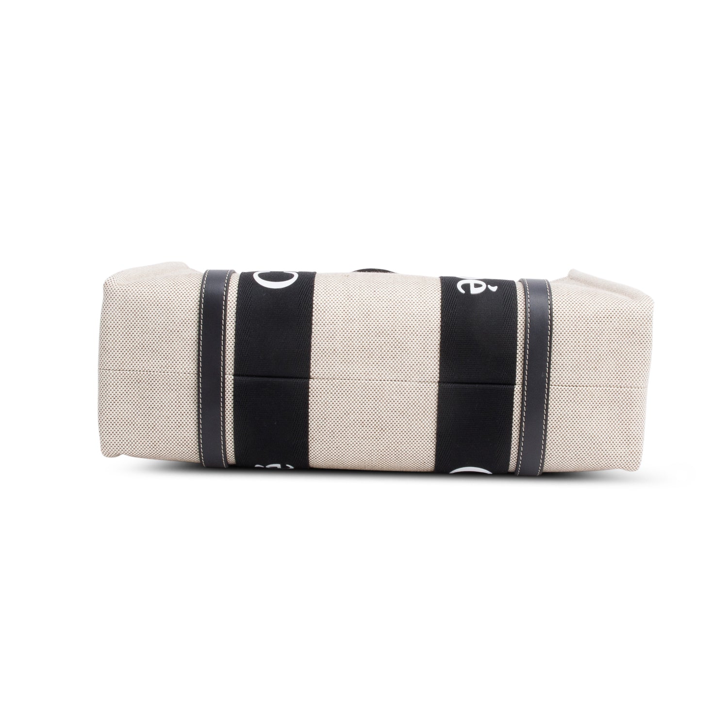 Chloe 2022 Beige/Black Cotton Calfskin Canvas Medium Woody Shopping Tote