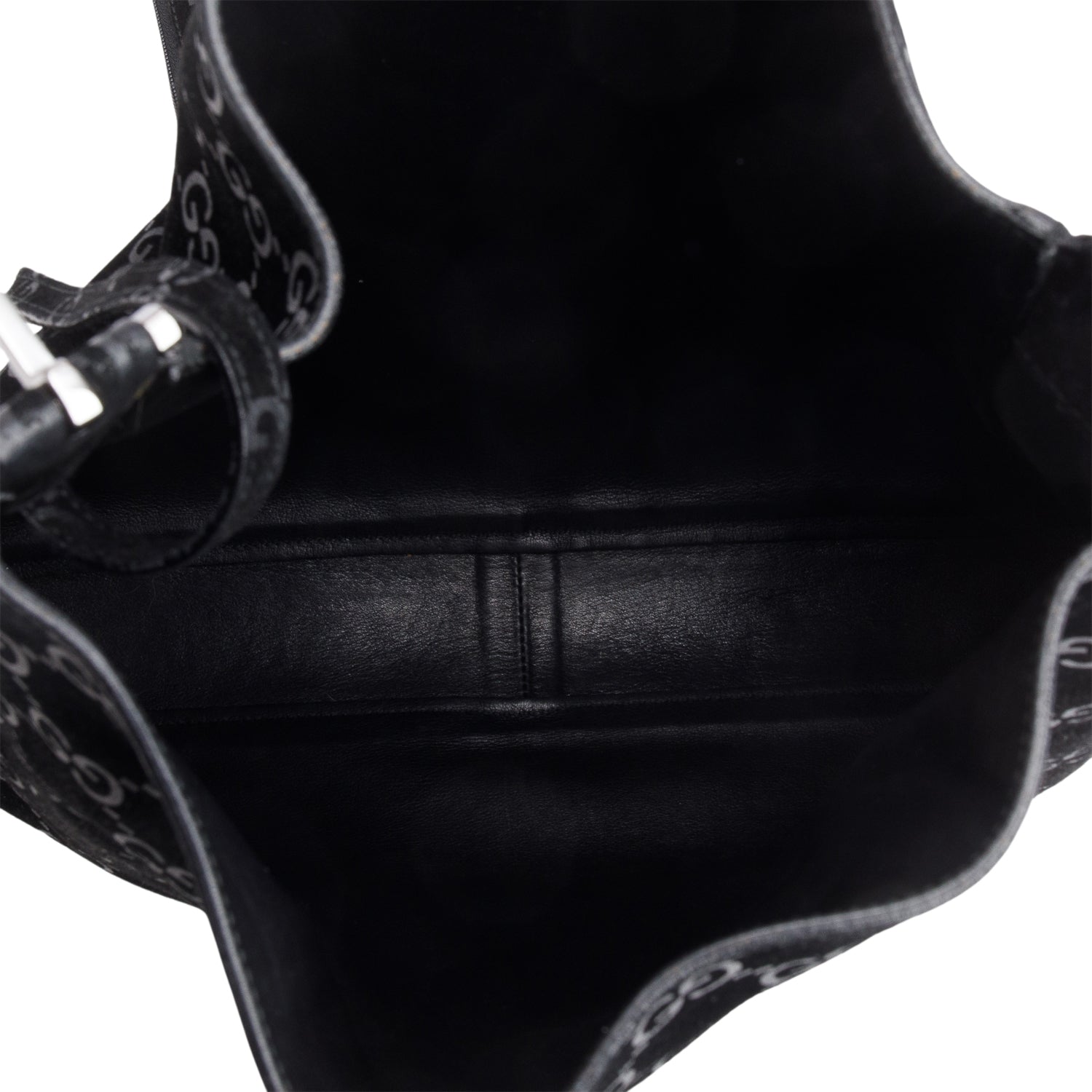 Gucci Black Suede GG Monogram Horsebit Shoulder Bag w/ Pouch