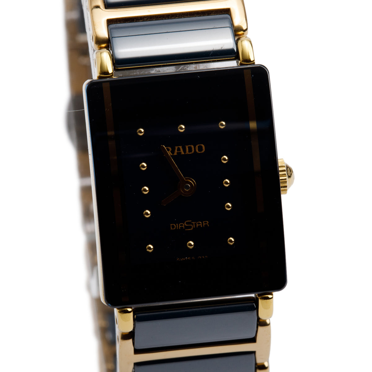 Rado Two-Tone Stainless Steel & Black Ceramic Diastar Quartz Watch Black Dial