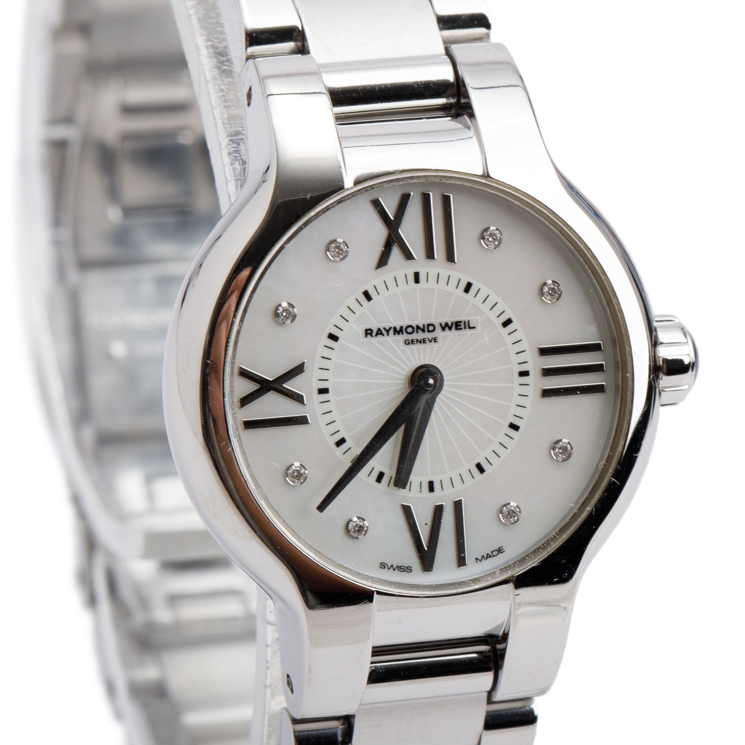 Raymond Weil Stainless Steel Noemia 27 MM Quartz Watch Mother of Pearl Diamond Dial 5927 w/ Box & Papers