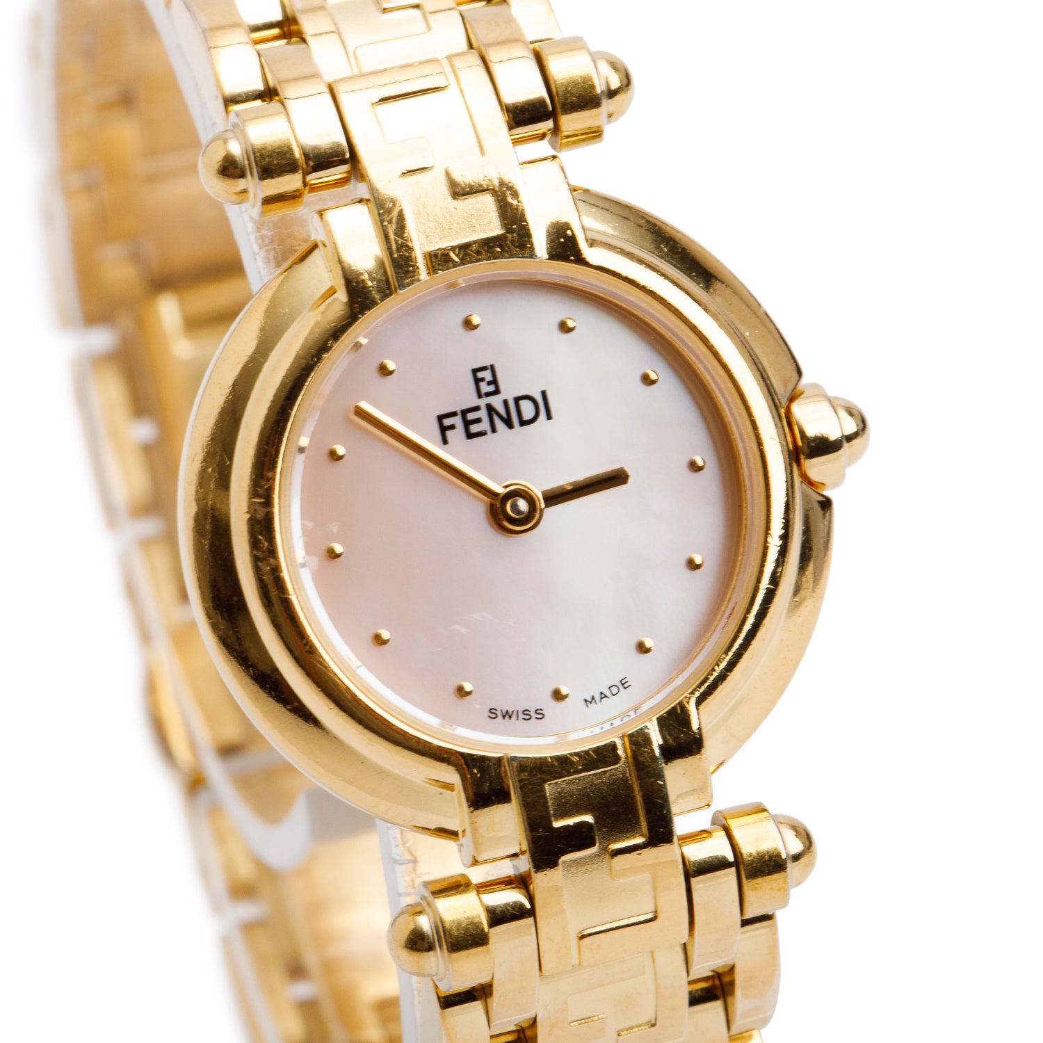 Fendi Gold-Plated Stainless Steel 770L Series 25 MM Quartz Watch Mother of Pearl Dial