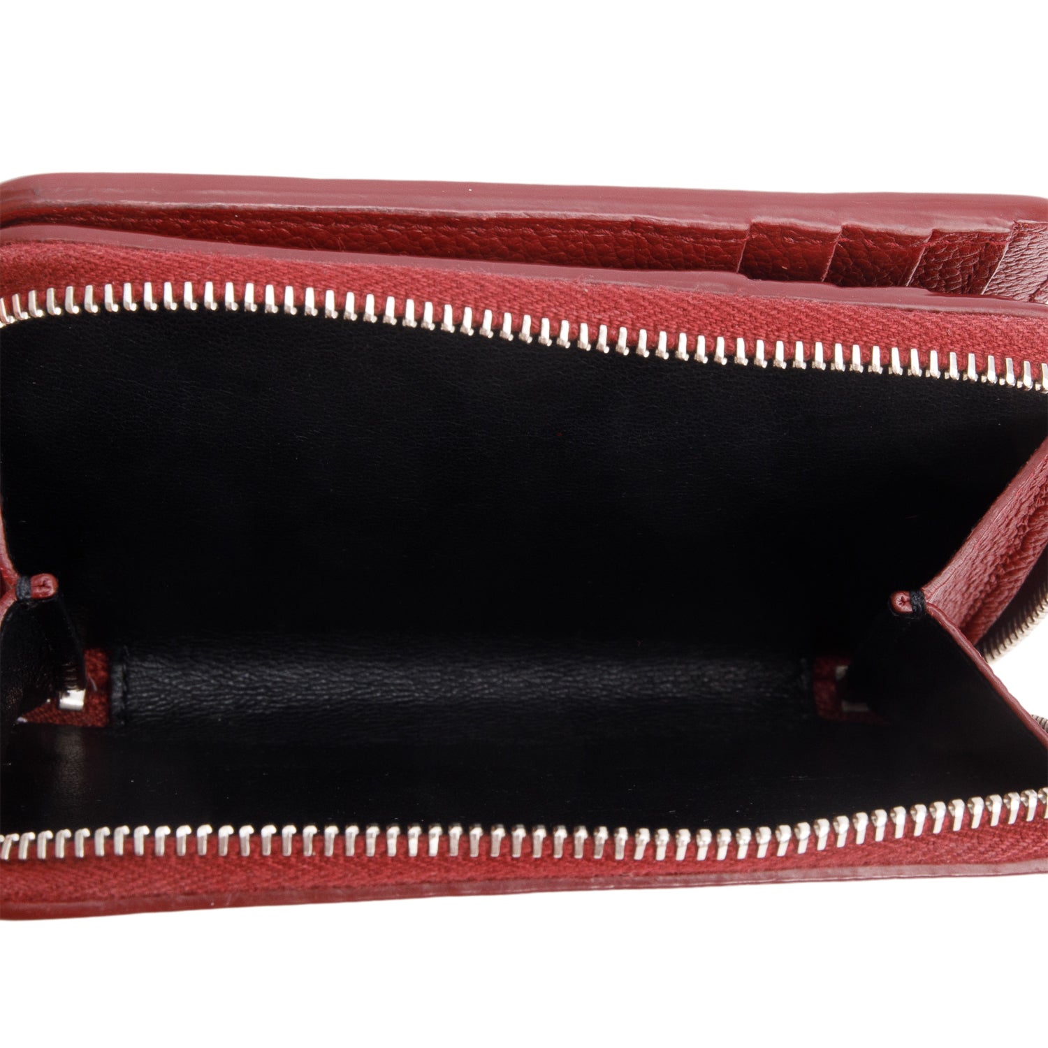 Saint Laurent Burgundy Grain de Poudre Paris Compact Zip Around Wallet w/ Box