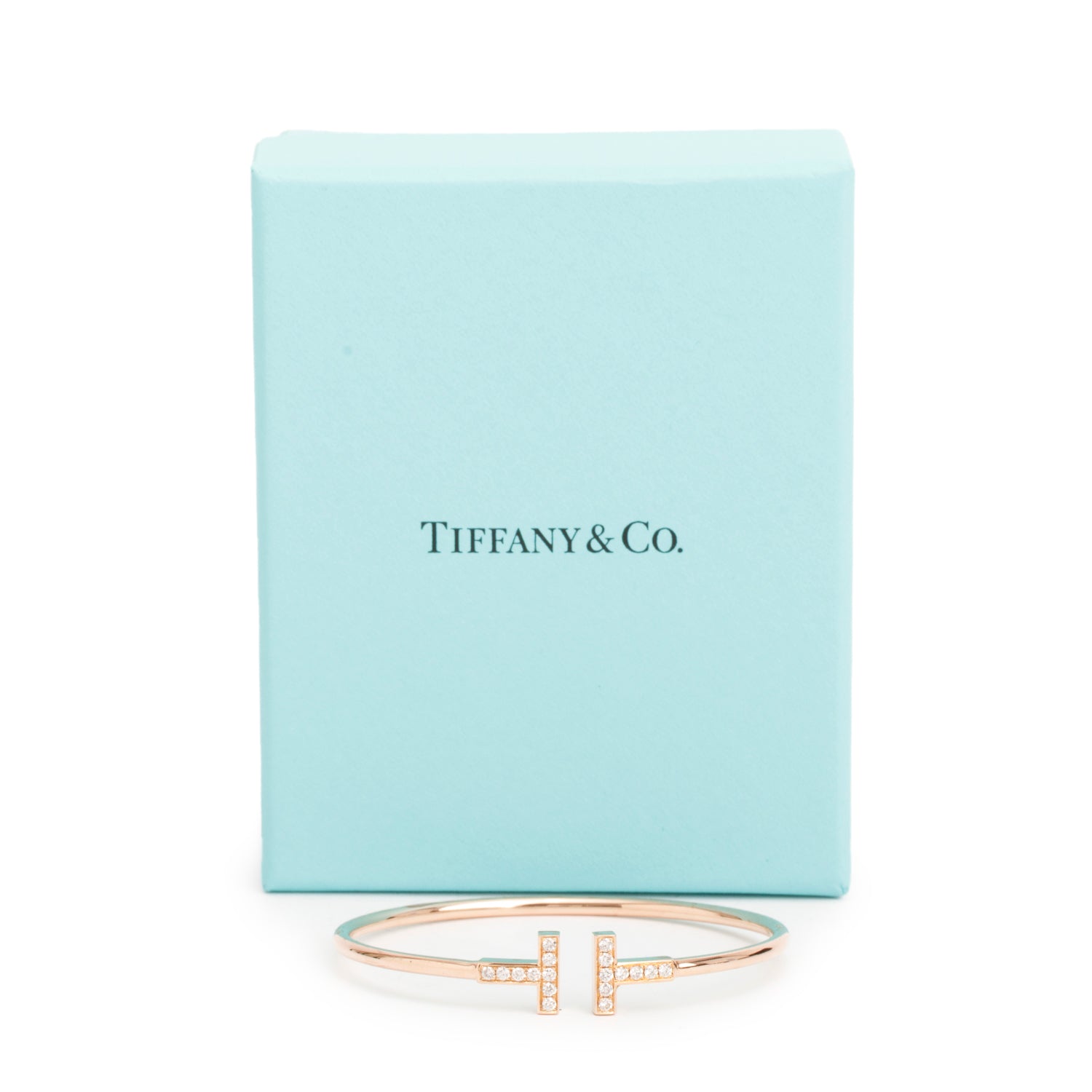 Tiffany & Co. 18k Rose Gold Diamond T Wire Bracelet w/ Box