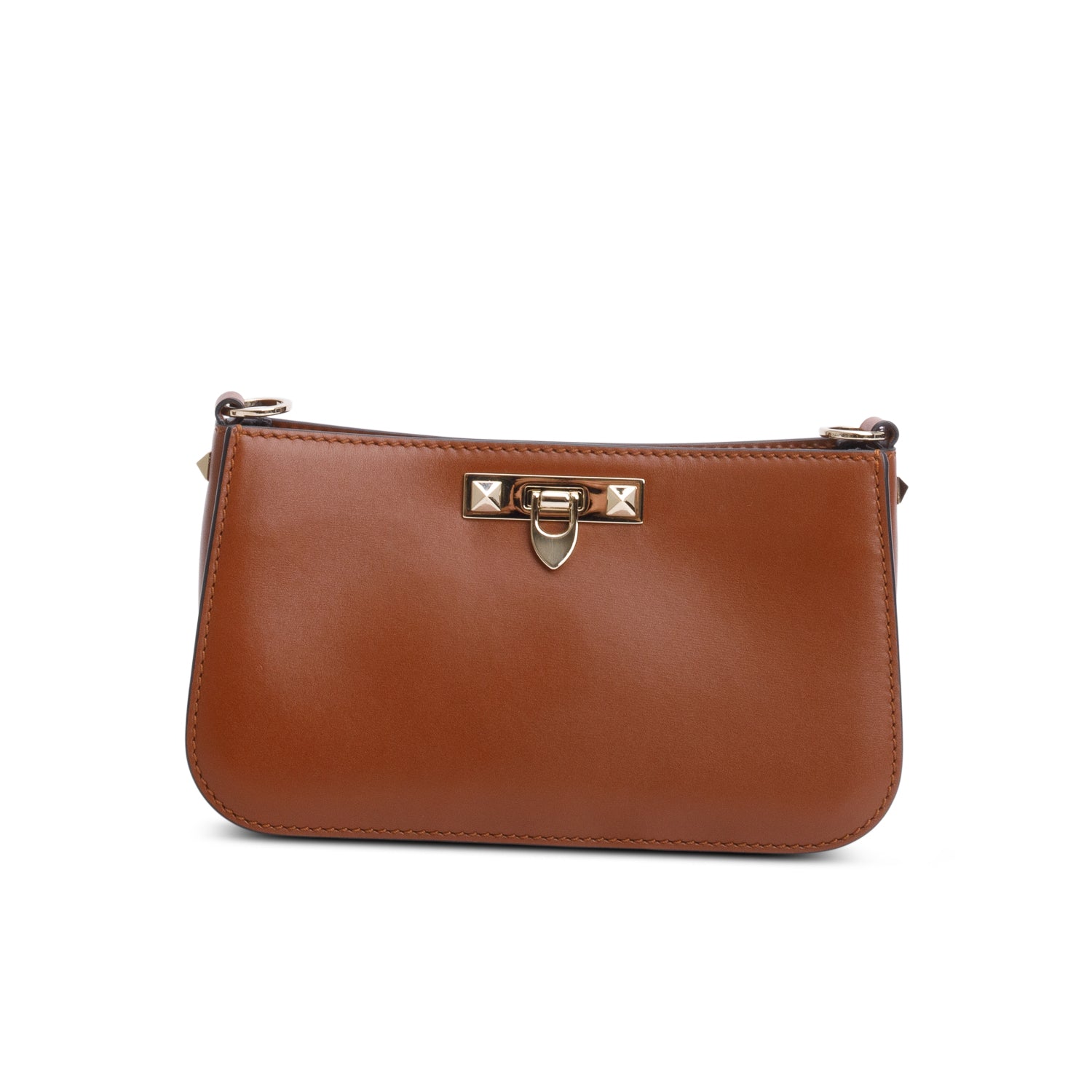 Valentino Brown Calfskin Rockstud Fierce Small Shoulder Bag