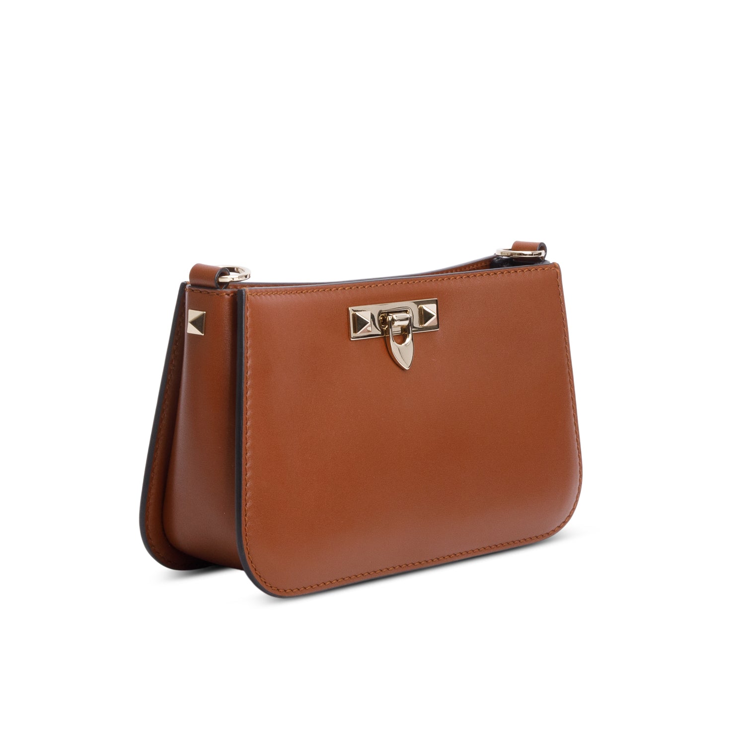 Valentino Brown Calfskin Rockstud Fierce Small Shoulder Bag