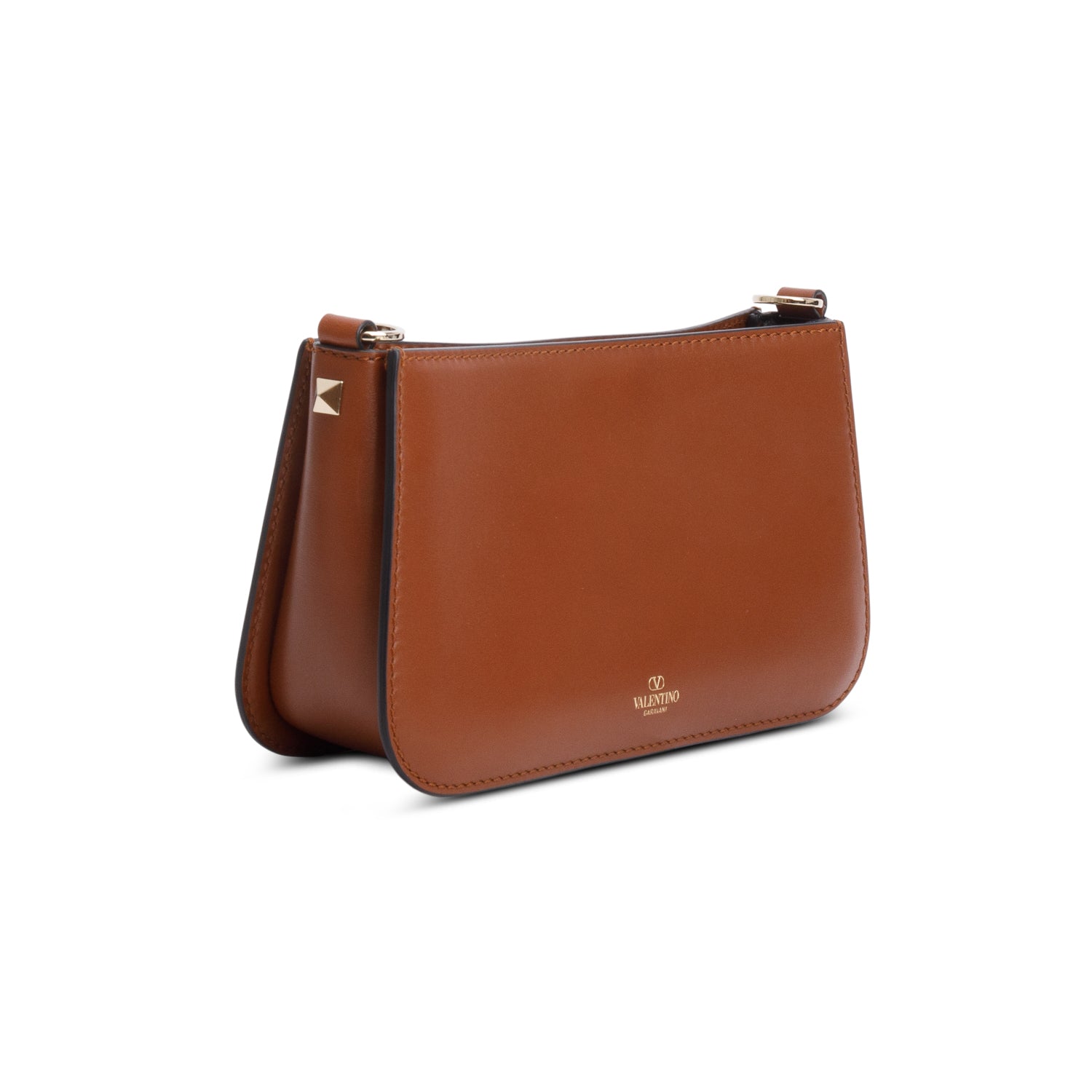 Valentino Brown Calfskin Rockstud Fierce Small Shoulder Bag