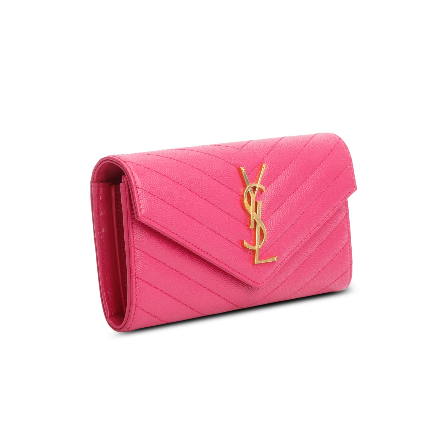 Saint Laurent 2021 Pink Grain de Poudre Cassandre Matelasse Large Flap Wallet w/ Box