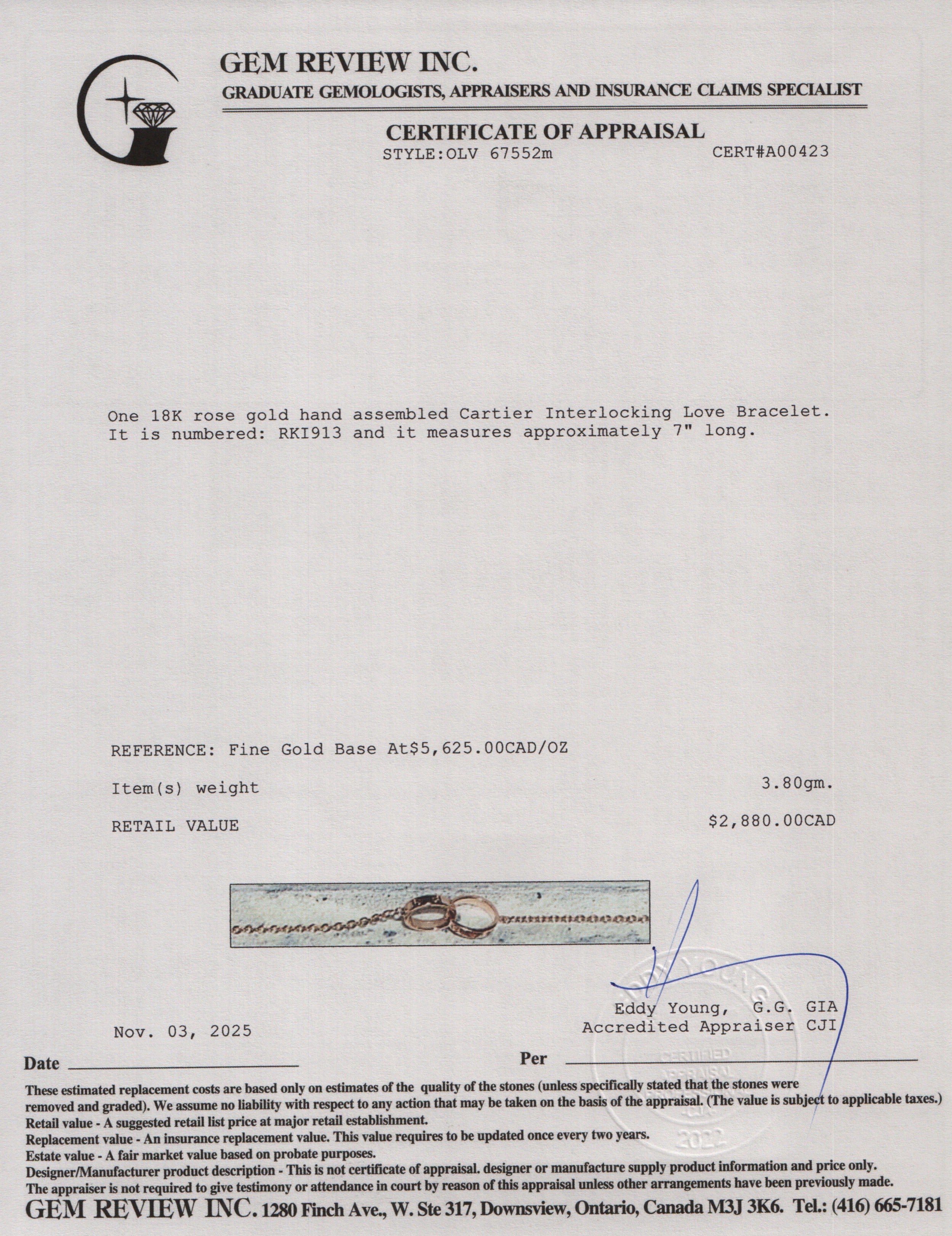 Cartier 2024 18k Rose Gold Interlocking Love Bracelet w/ Certificate & Receipt