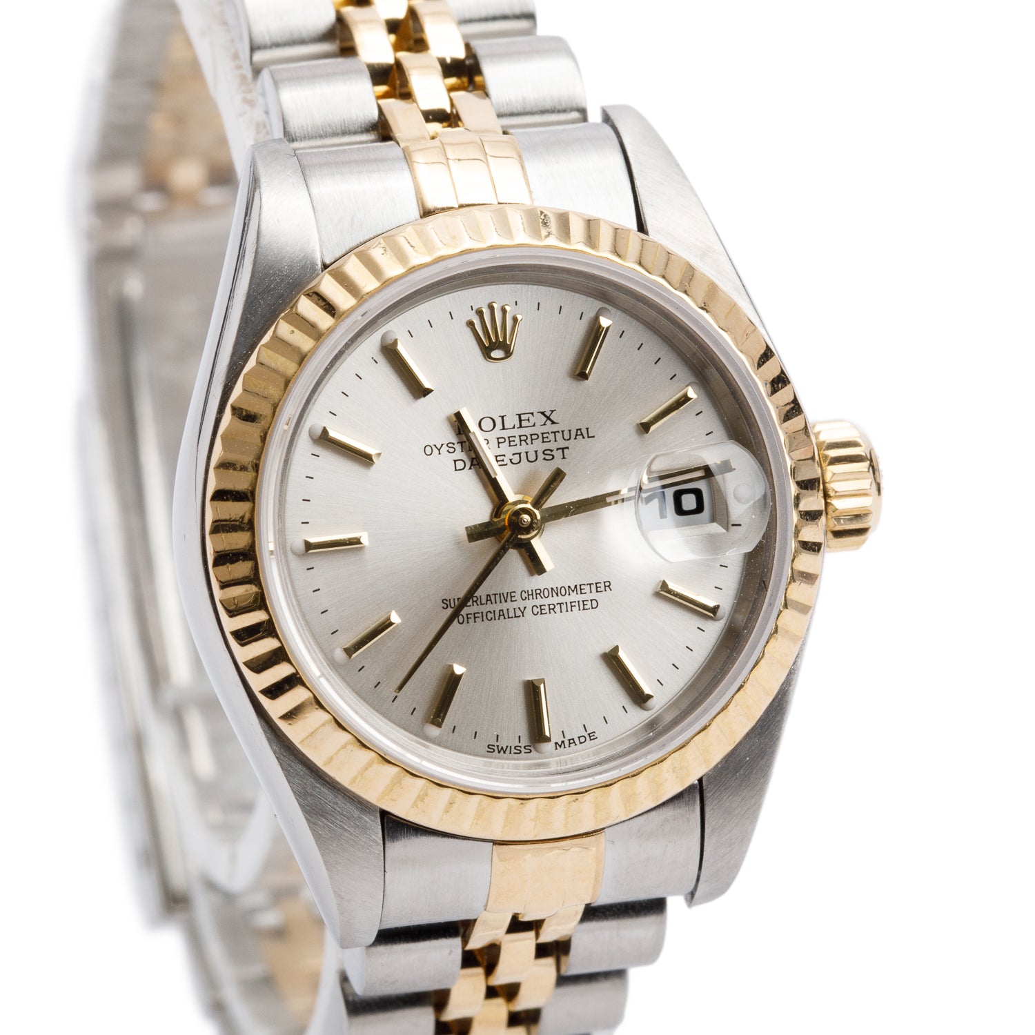 Rolex Stainless Steel & 18k Yellow Gold Datejust 26 MM Watch Silver Dial 69173 w/ Service Box