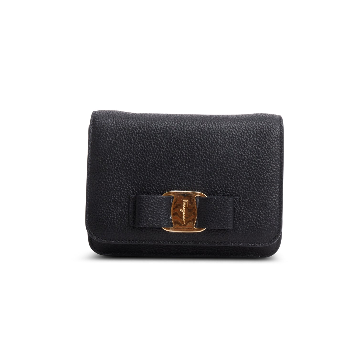 Ferragamo Black Pebbled Leather Vara Bow Crossbody Bag