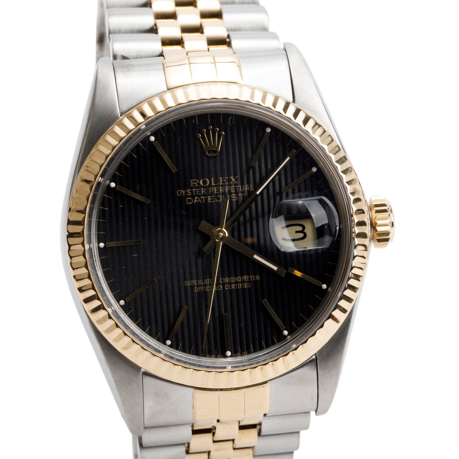 Rolex Stainless Steel & 18k Yellow Gold Datejust 36 MM Watch Black Dial 16013 w/ Box