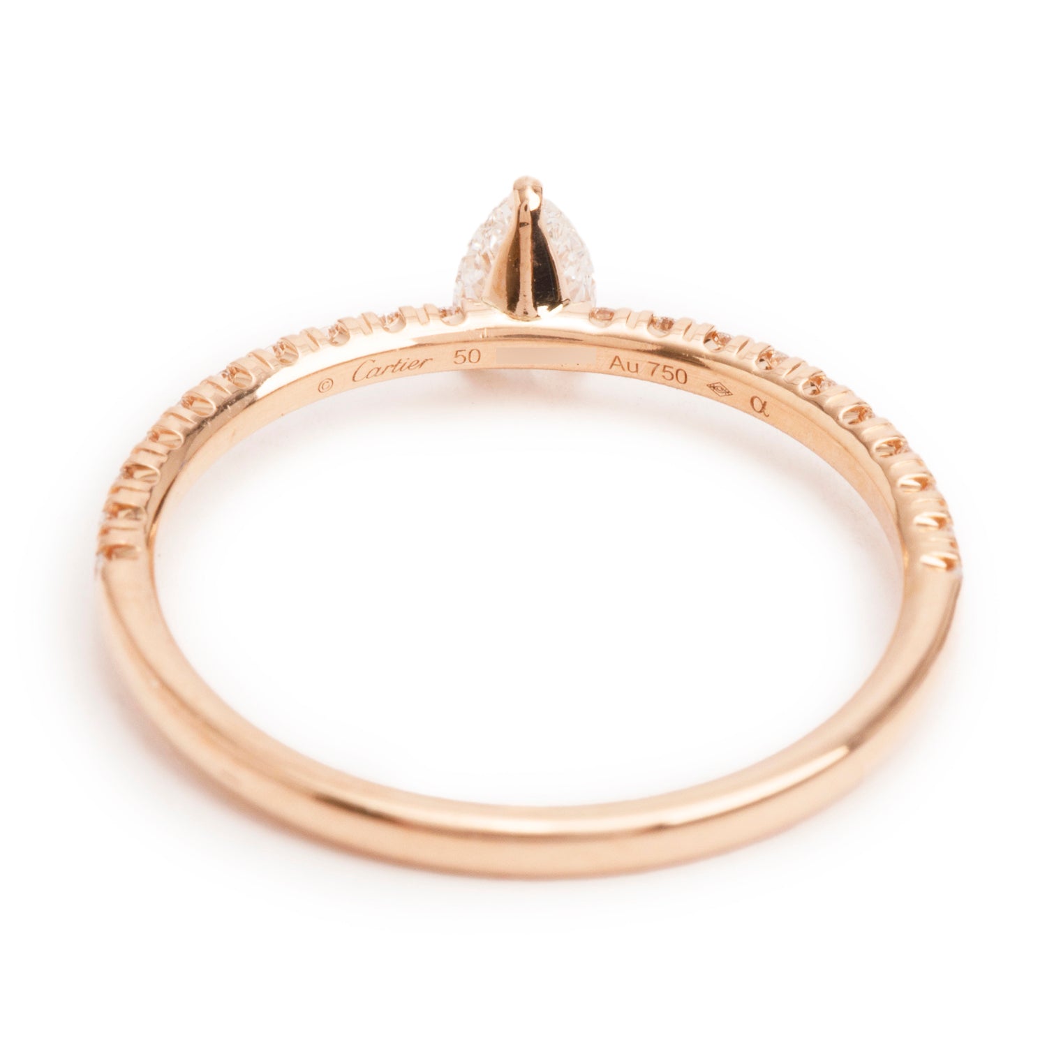 Cartier 18k Rose Gold Pear Shaped Diamond Etincelle de Cartier Ring, Size 50 5.25