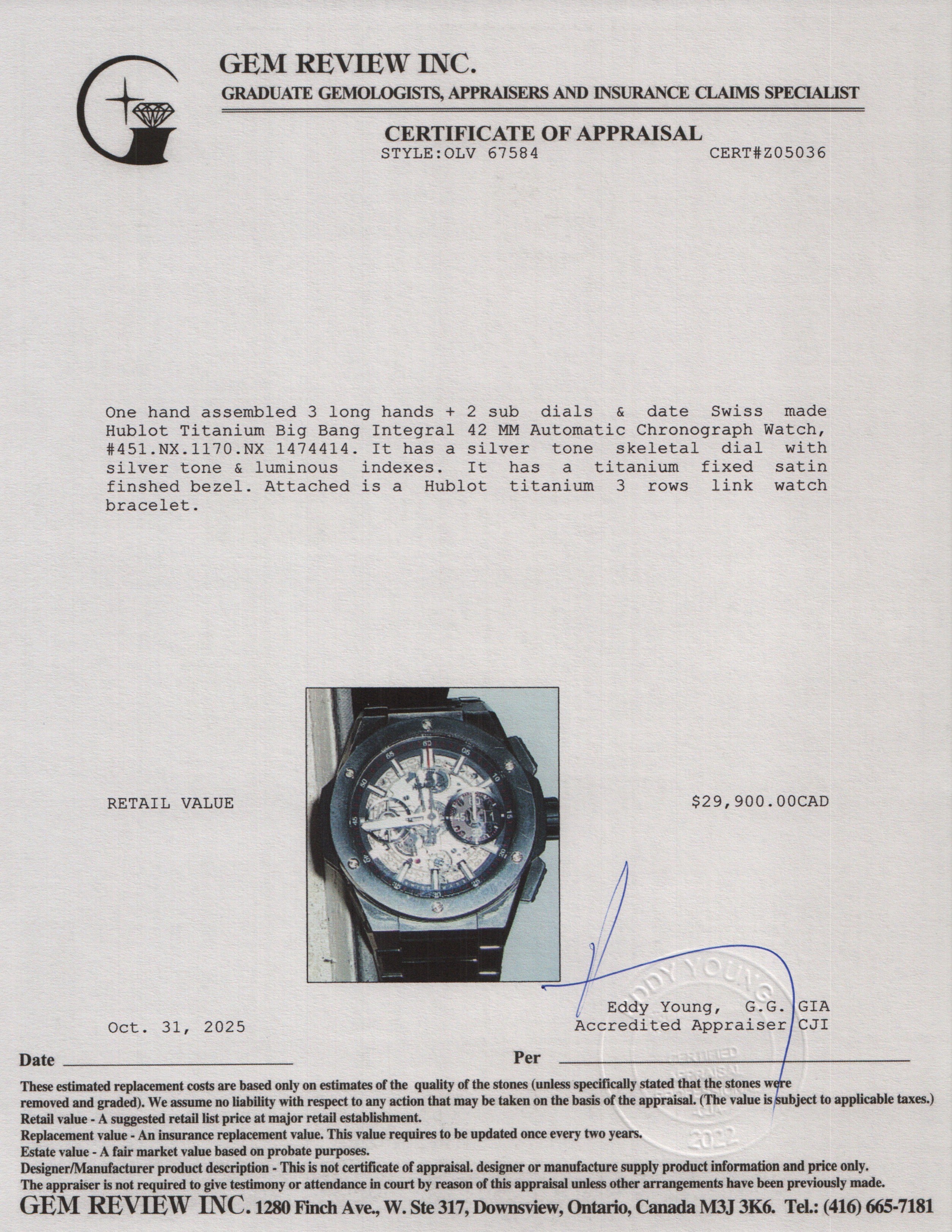 Hublot Titanium Big Bang Integral 42 MM Automatic Chronograph Watch