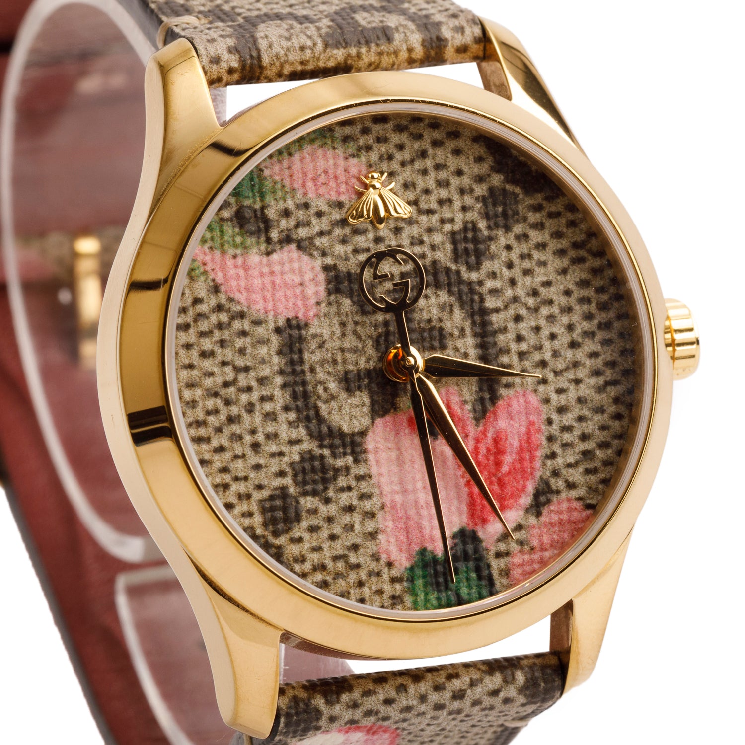 Gucci 2024 Gold-Plated Stainless Steel G-Timeless Pink Blossom 38 MM Quartz Watch w/ Box & Papers