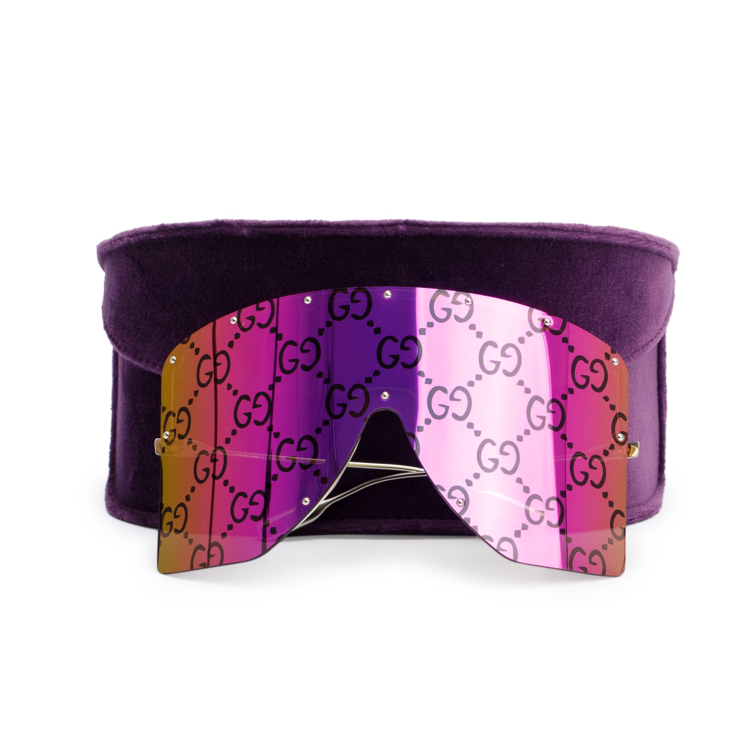 Gucci 1244S Purple Monogram GG Shield Sunglasses w/ Case