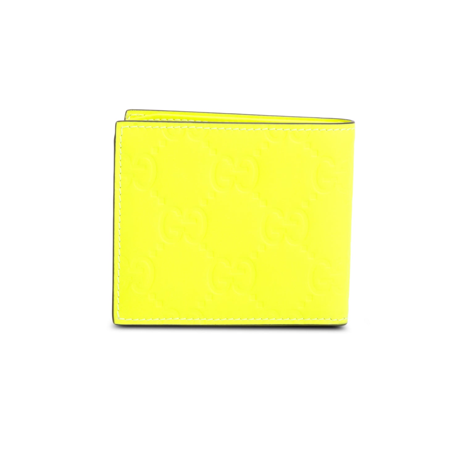 Gucci Neon Green Embossed Smooth Leather GG Emblem Bi-Fold Wallet w/ Box