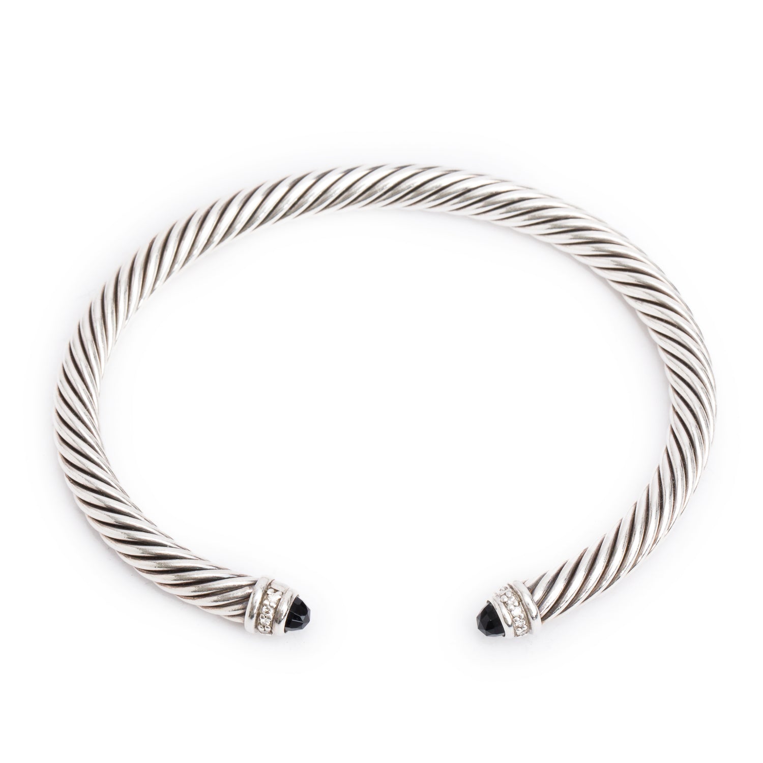 David Yurman Sterling Silver Onyx & Diamond 5 MM Cable Classics Bracelet w/ Box