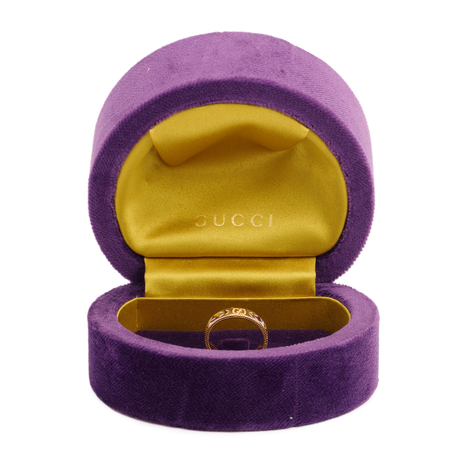 Gucci 18k Yellow Gold Icon Blossom Enamel 4 MM Band Ring, Size 13 6.25 w/ Box