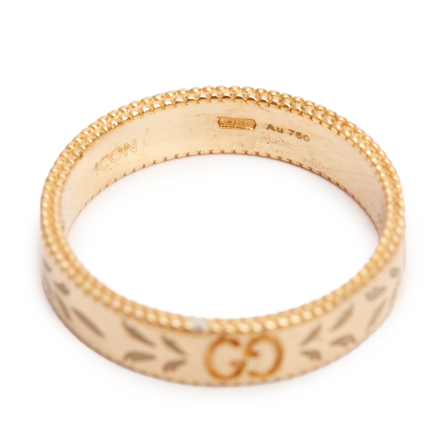 Gucci 18k Yellow Gold Icon Blossom Enamel 4 MM Band Ring, Size 13 6.25 w/ Box