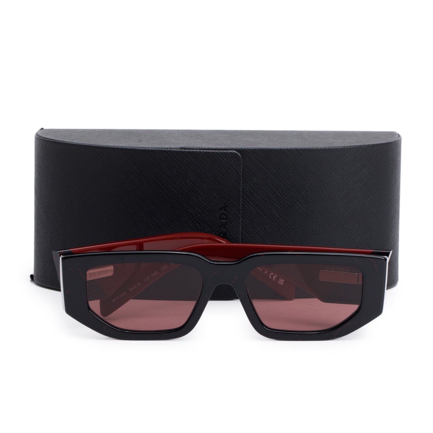 Prada SPR09Z Black/Red Acetate Triangle Logo Rectangle Sunglasses w/ Case