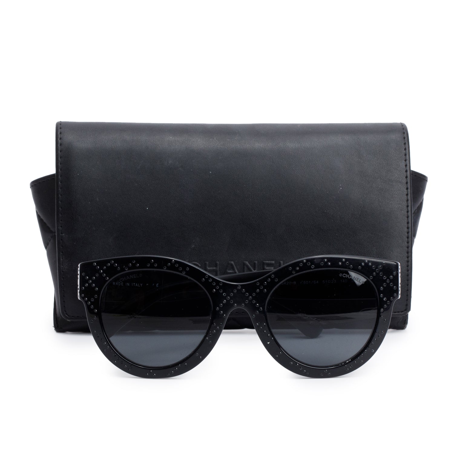 Chanel 5420-B Black Acetate Crystal CC Sunglasses w/ Case