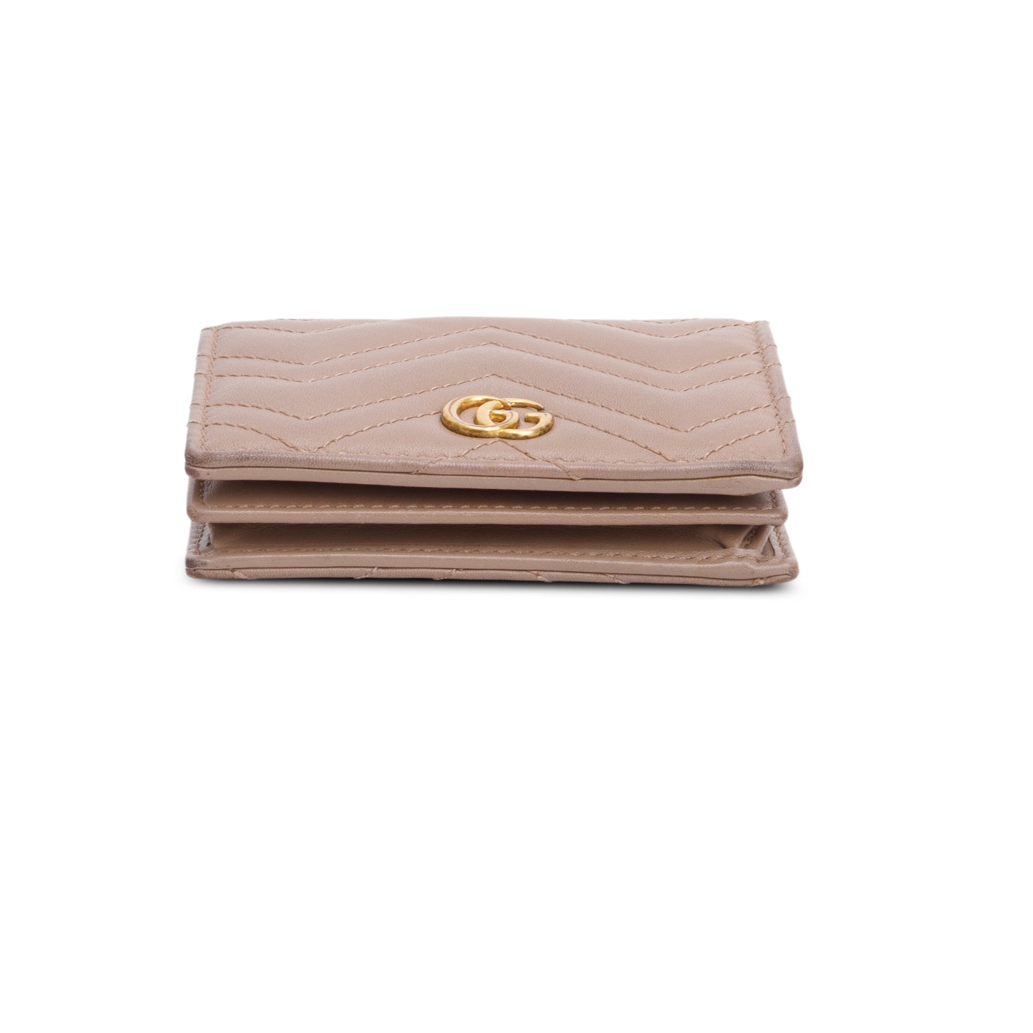 Gucci Beige Quilted GG Marmont Leather Card Case Wallet w/ Box