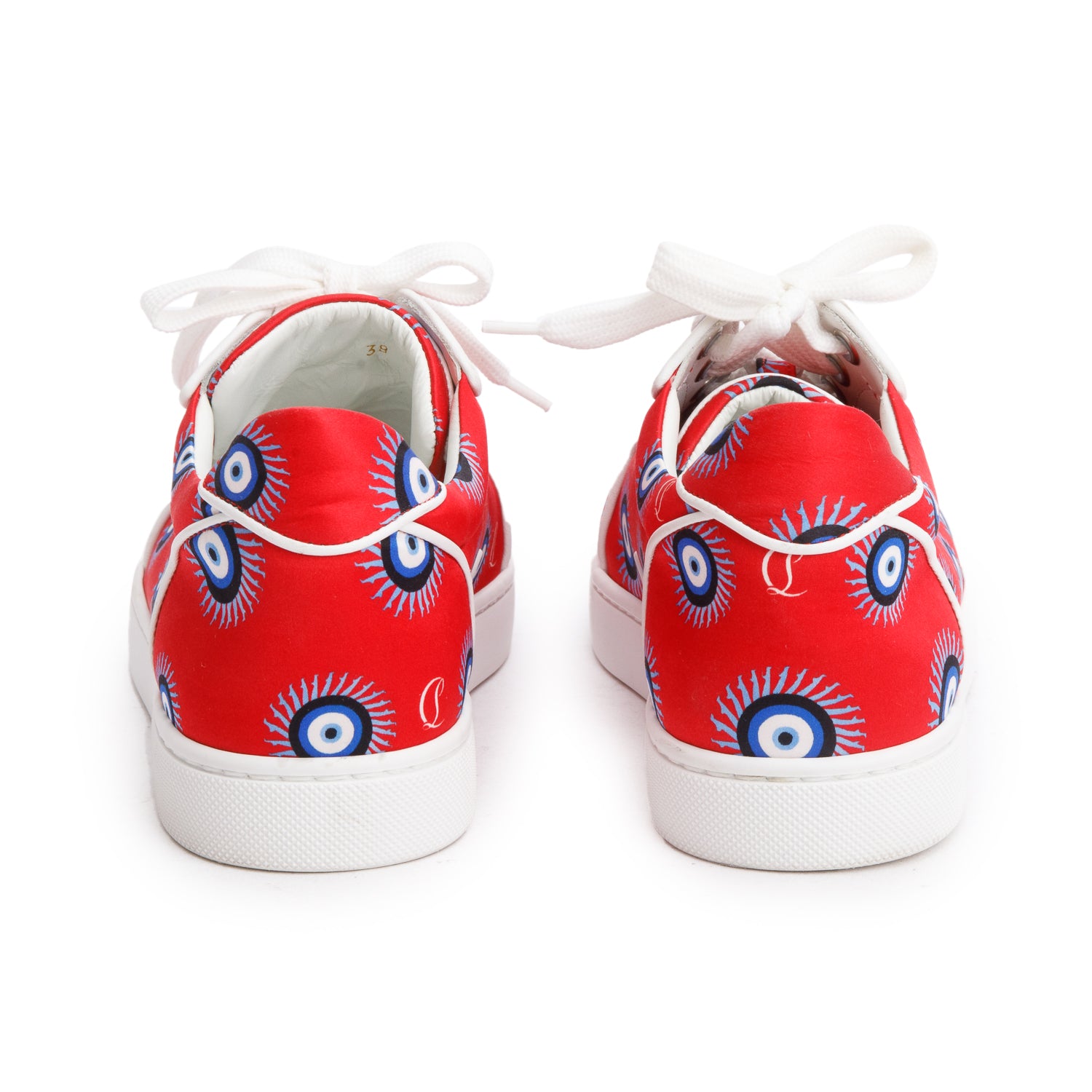 Christian Louboutin Red Crepe Satin Loubi Eye  Louis Junior Spikes Orlato Low-Top Sneakers, Size 38