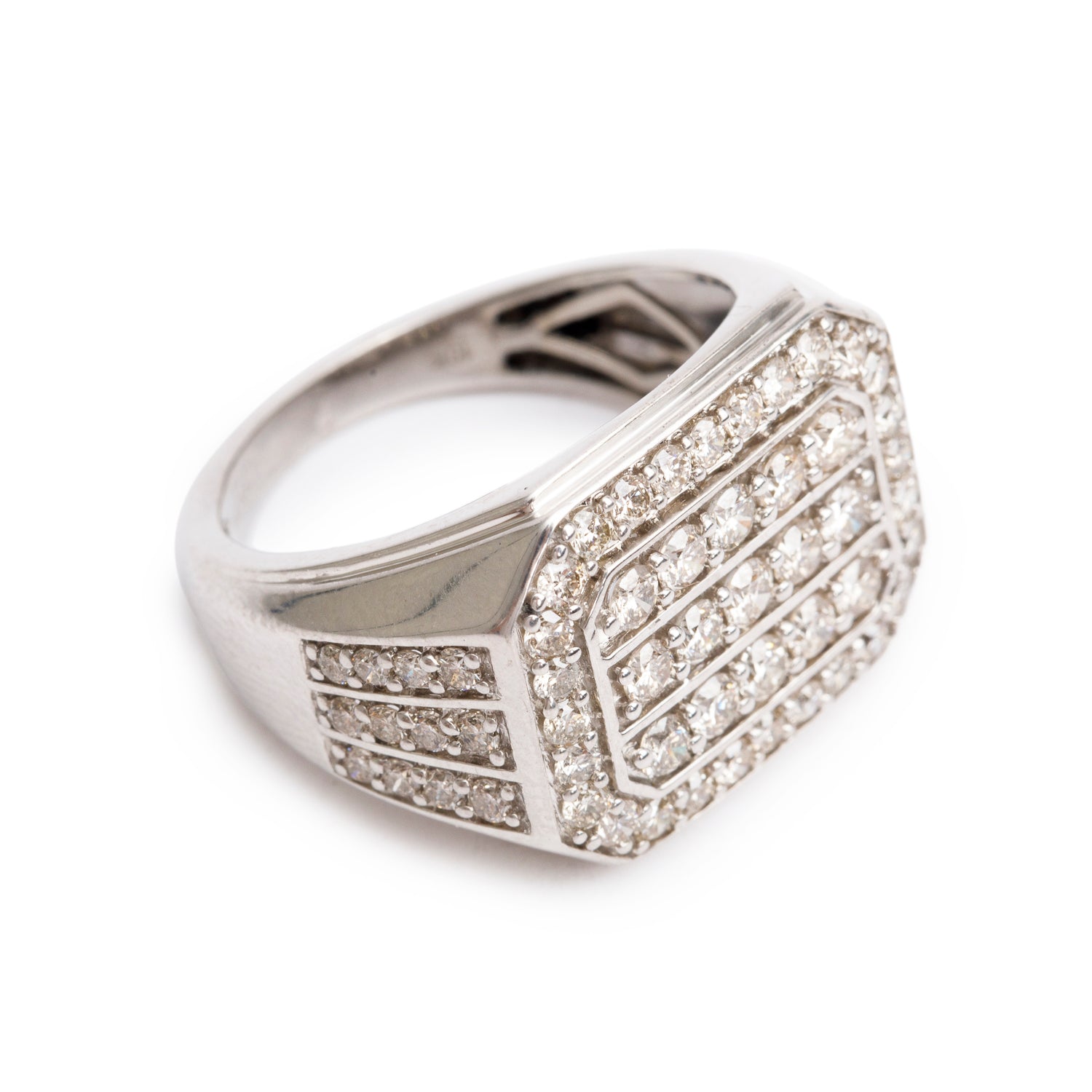 10k White Gold Pave Diamond Flat Top Ring, Size 8.75