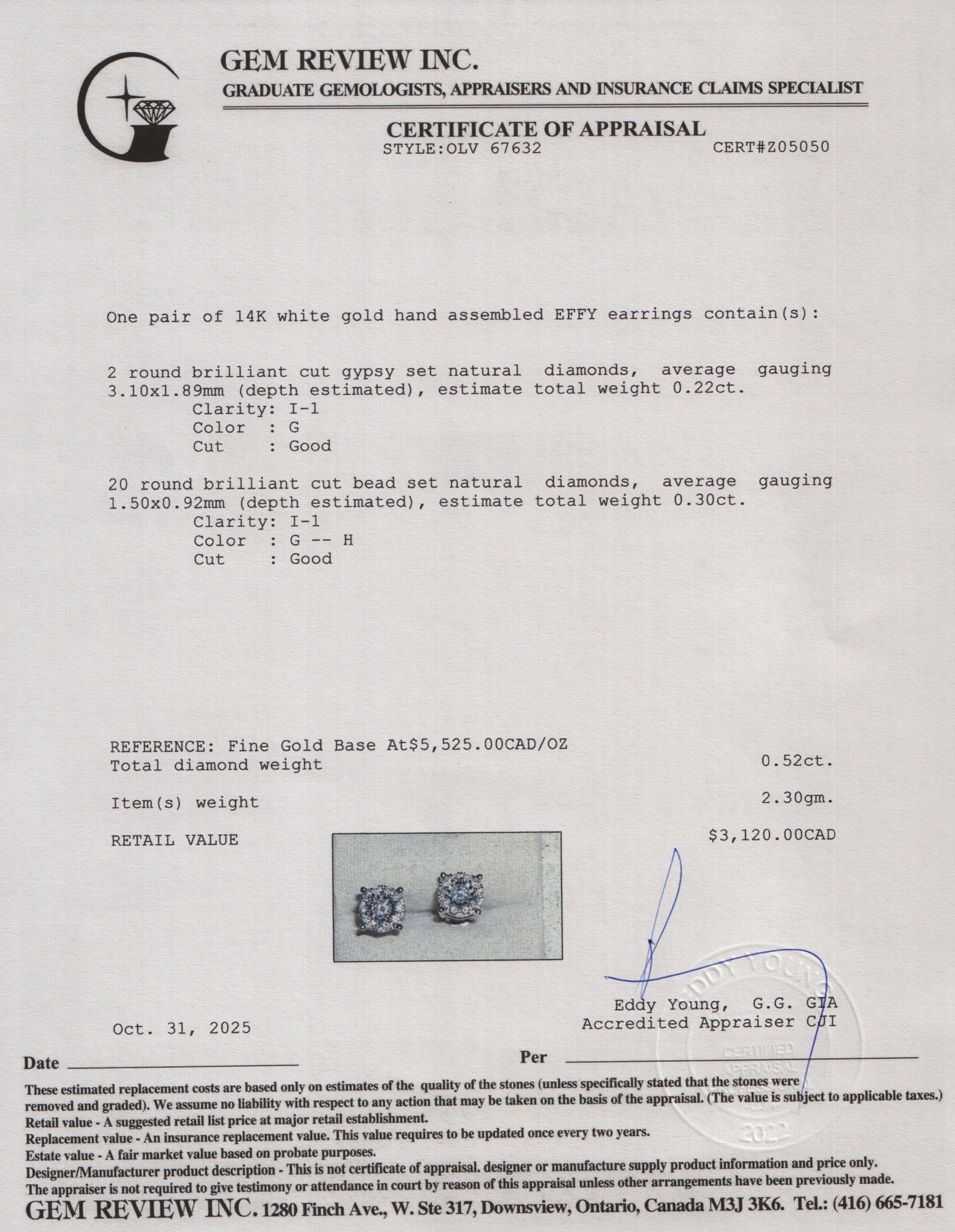 Effy 14k White Gold Diamond Cluster Stud Earrings w/ Box