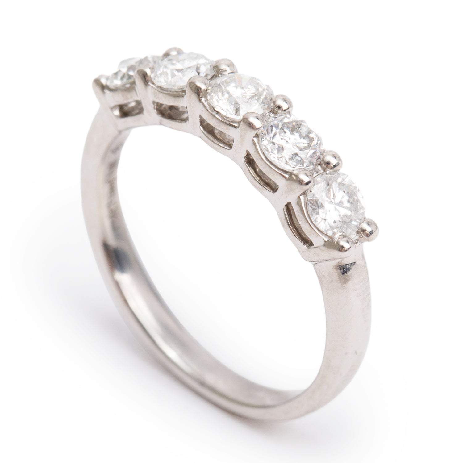 14k White Gold Five-Stone Diamond Band Ring, Size 7