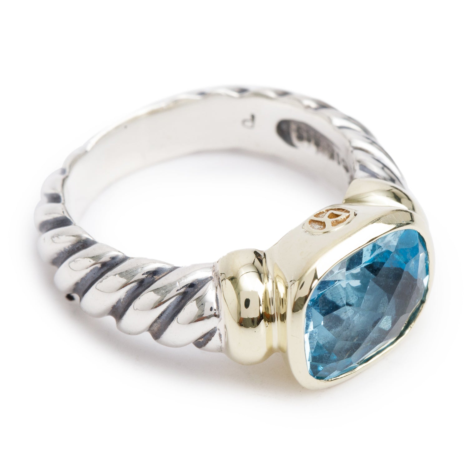 David Yurman Sterling Silver & 14k Yellow Gold Blue Topaz Noblesse Cocktail Ring, Size 6