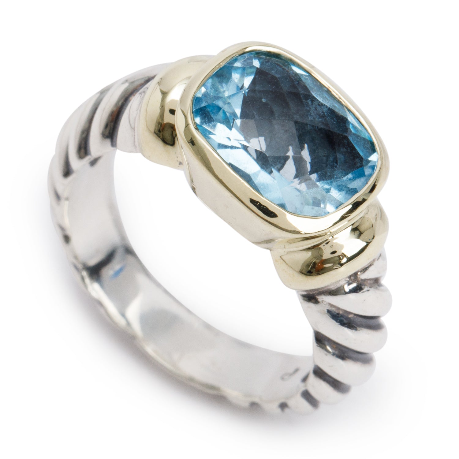 David Yurman Sterling Silver & 14k Yellow Gold Blue Topaz Noblesse Cocktail Ring, Size 6