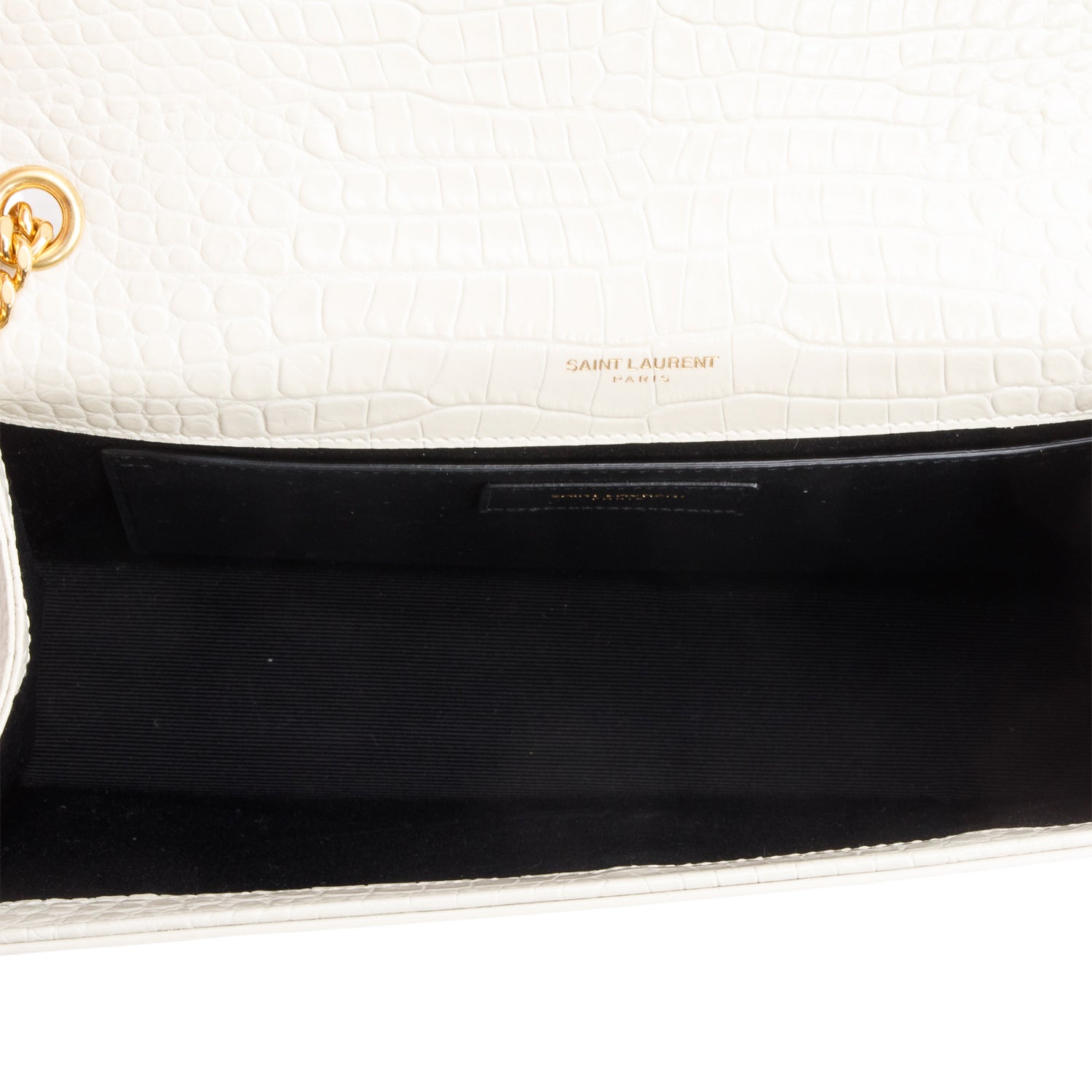 Saint Laurent 2021 Grey Crocodile-Embossed Leather Medium Classic Monogram Kate Tassel Chain Bag