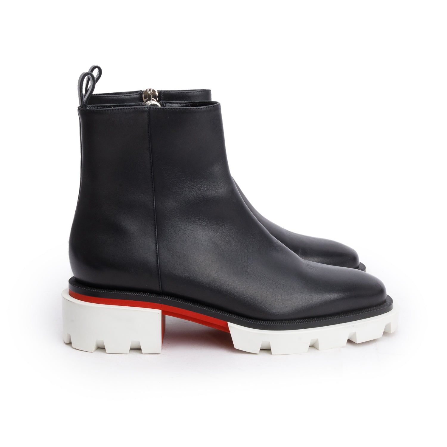 Christian Louboutin Black Leather White Rubber Maxi Ankle Boots, Size 38