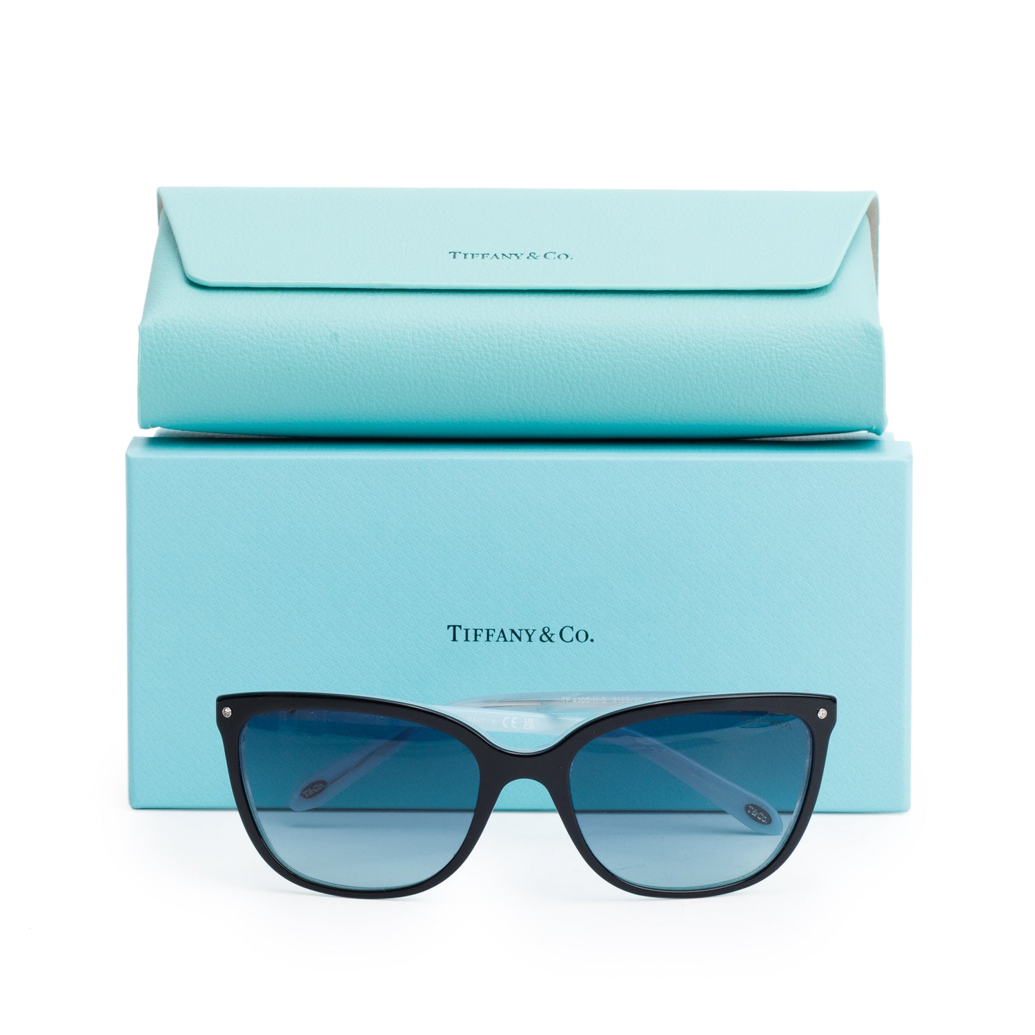Tiffany & Co. TF4105 Black/Blue Acetate Square Sunglasses w/ Box & Case