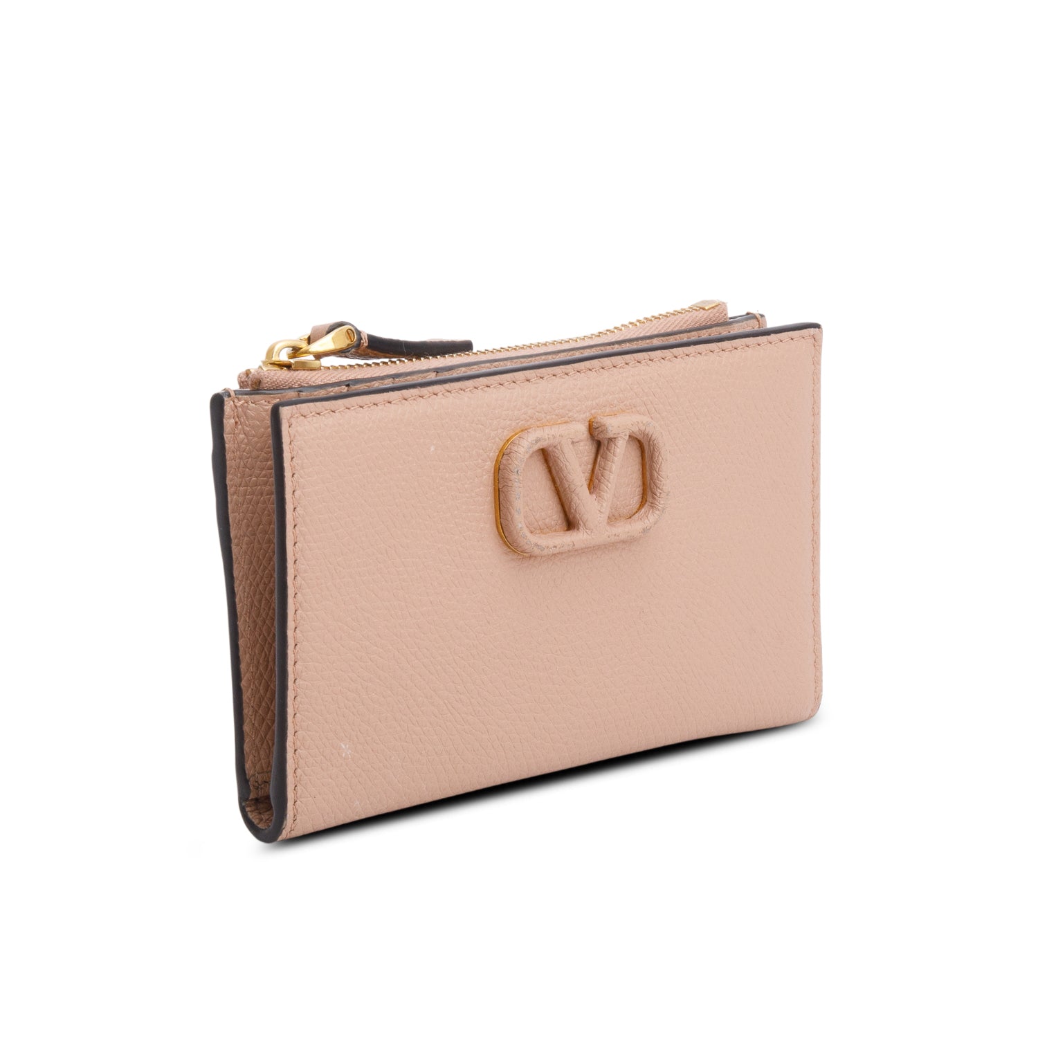 Valentino Beige Vlogo Grainy Calfskin Bi-Fold Wallet