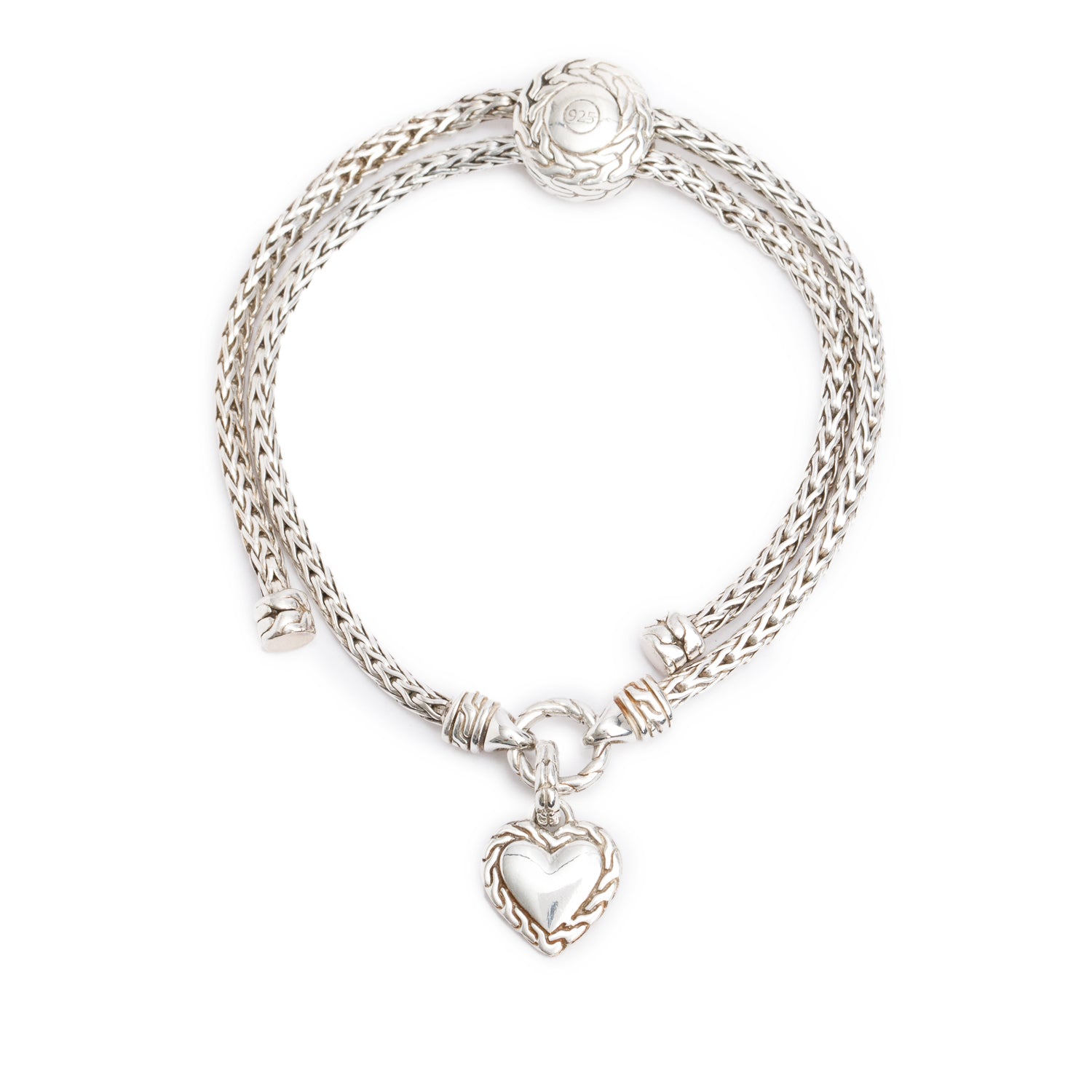 John Hardy Sterling Silver Classic Chain Heart Charm Pull-Through Bracelet