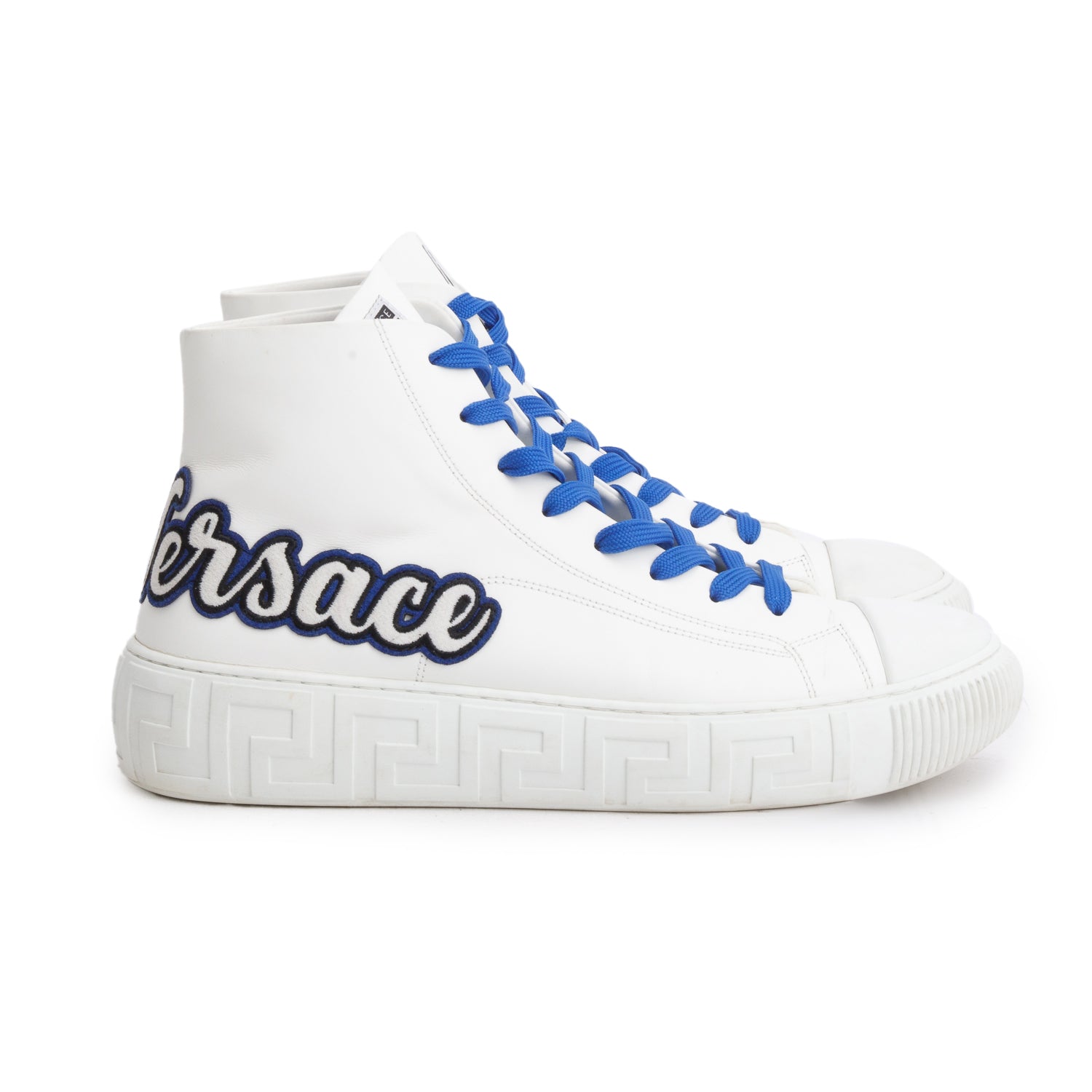 Versace White Greca Varisty High Top Sneakers, Men's Size 45