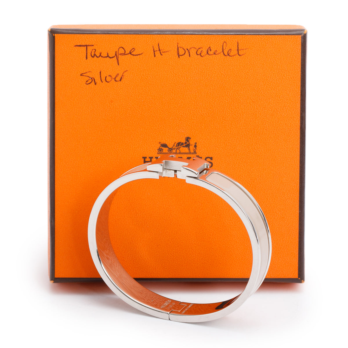 Hermes Palladium Plated Taupe Enamel 12 MM Clic H Bracelet w/ Box
