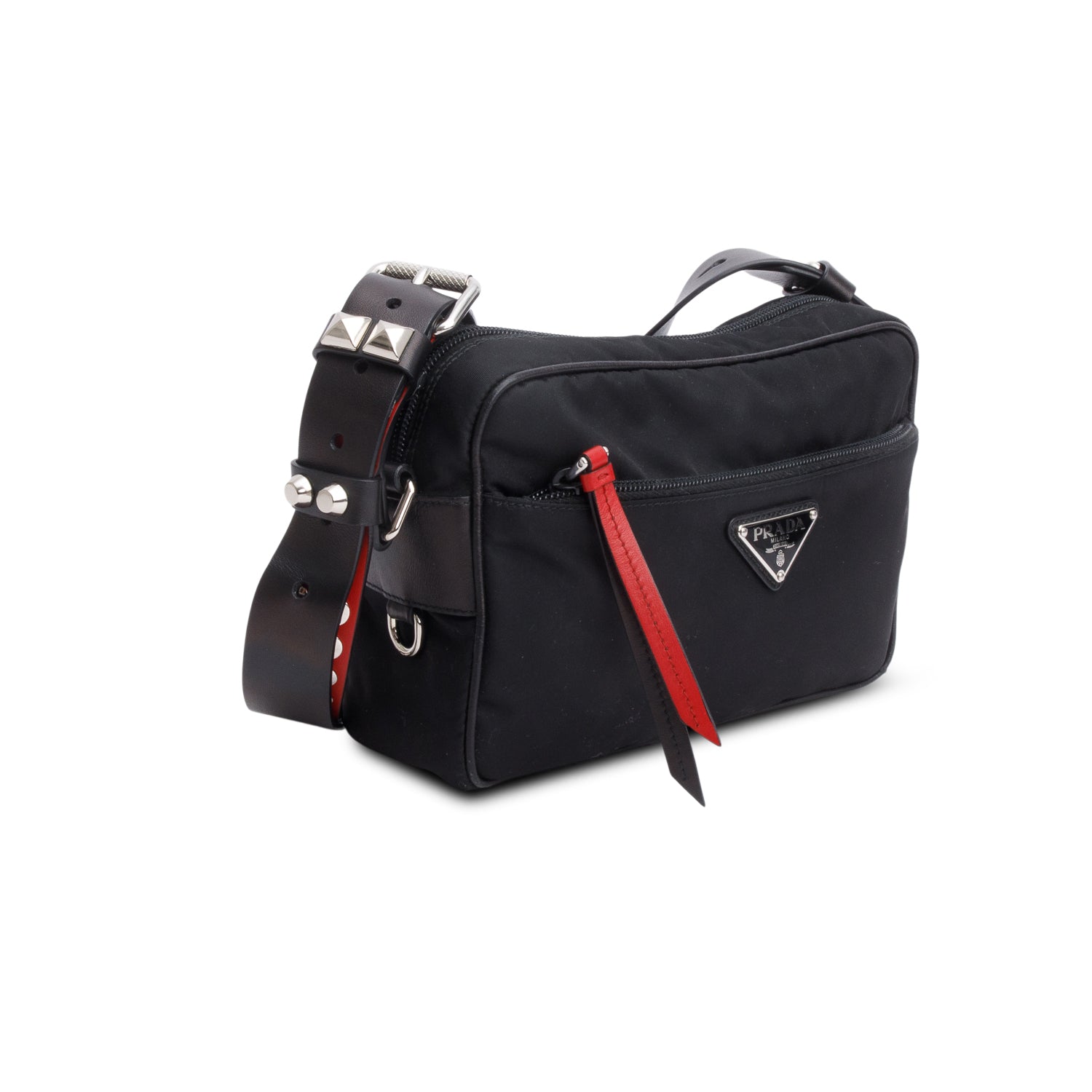 Prada Black Tessuto Nylon Studded New Vela Shoulder Bag