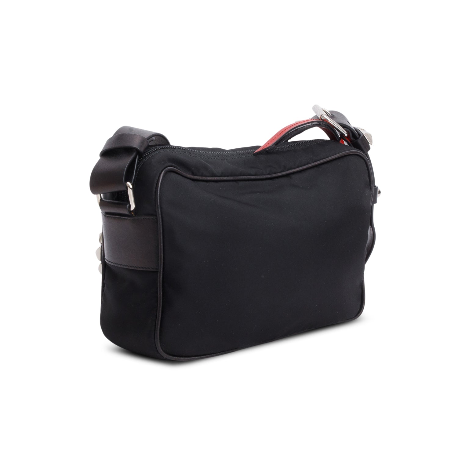 Prada Black Tessuto Nylon Studded New Vela Shoulder Bag